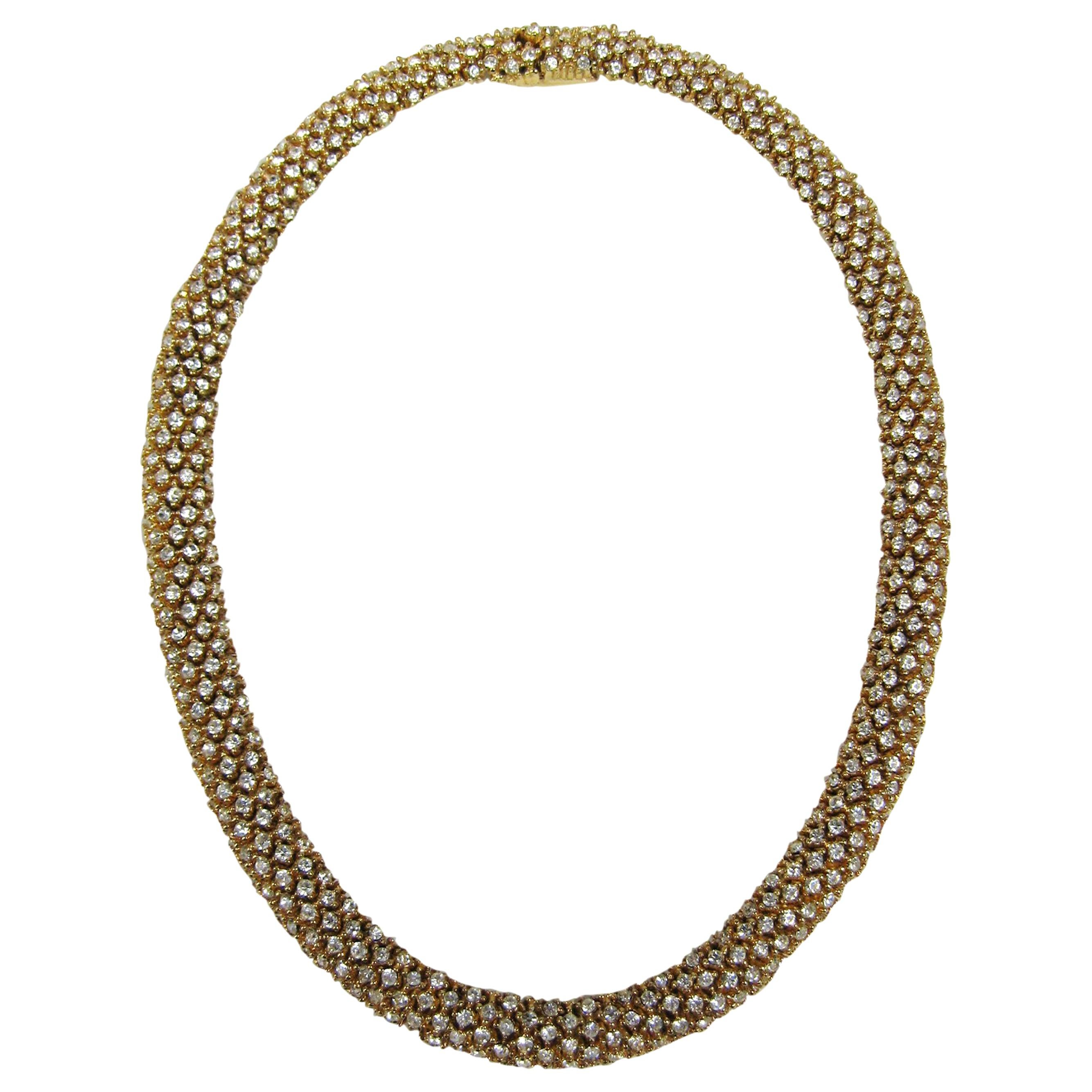  Ciner swarovski Crystal Choker Necklace Gold tone New, Never Worn 1980s For Sale