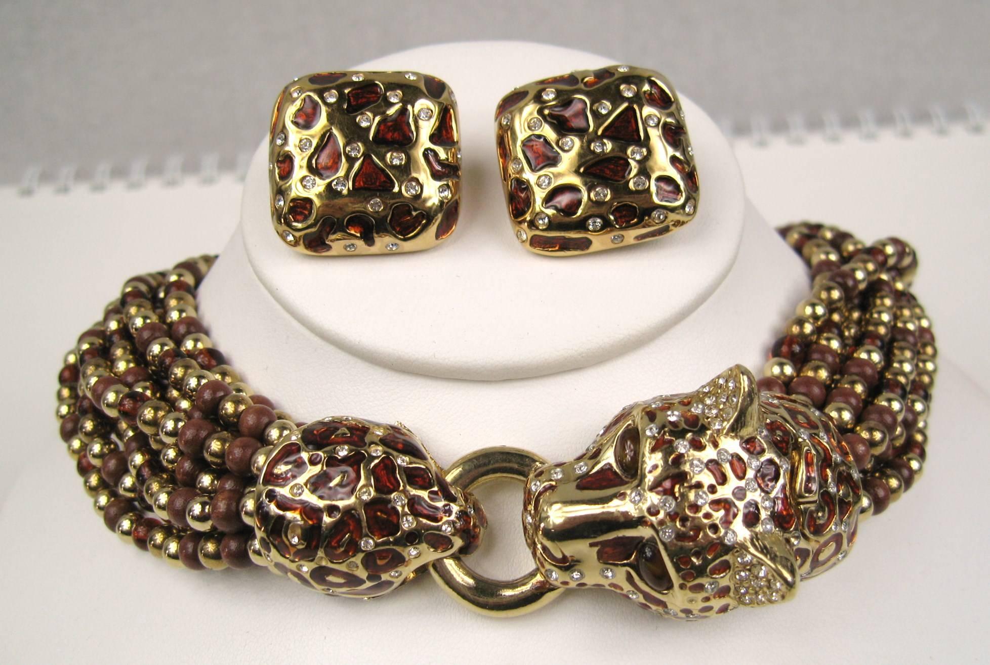 Women's  Ciner swarovski Crystal Leopard Choker Necklace New, Never Worn 1990s For Sale