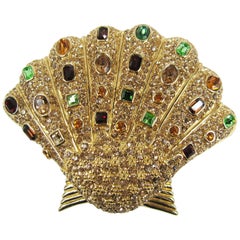 Ciner Broche en cristal Swarovski en forme de coquillage jamais portée - années 1980