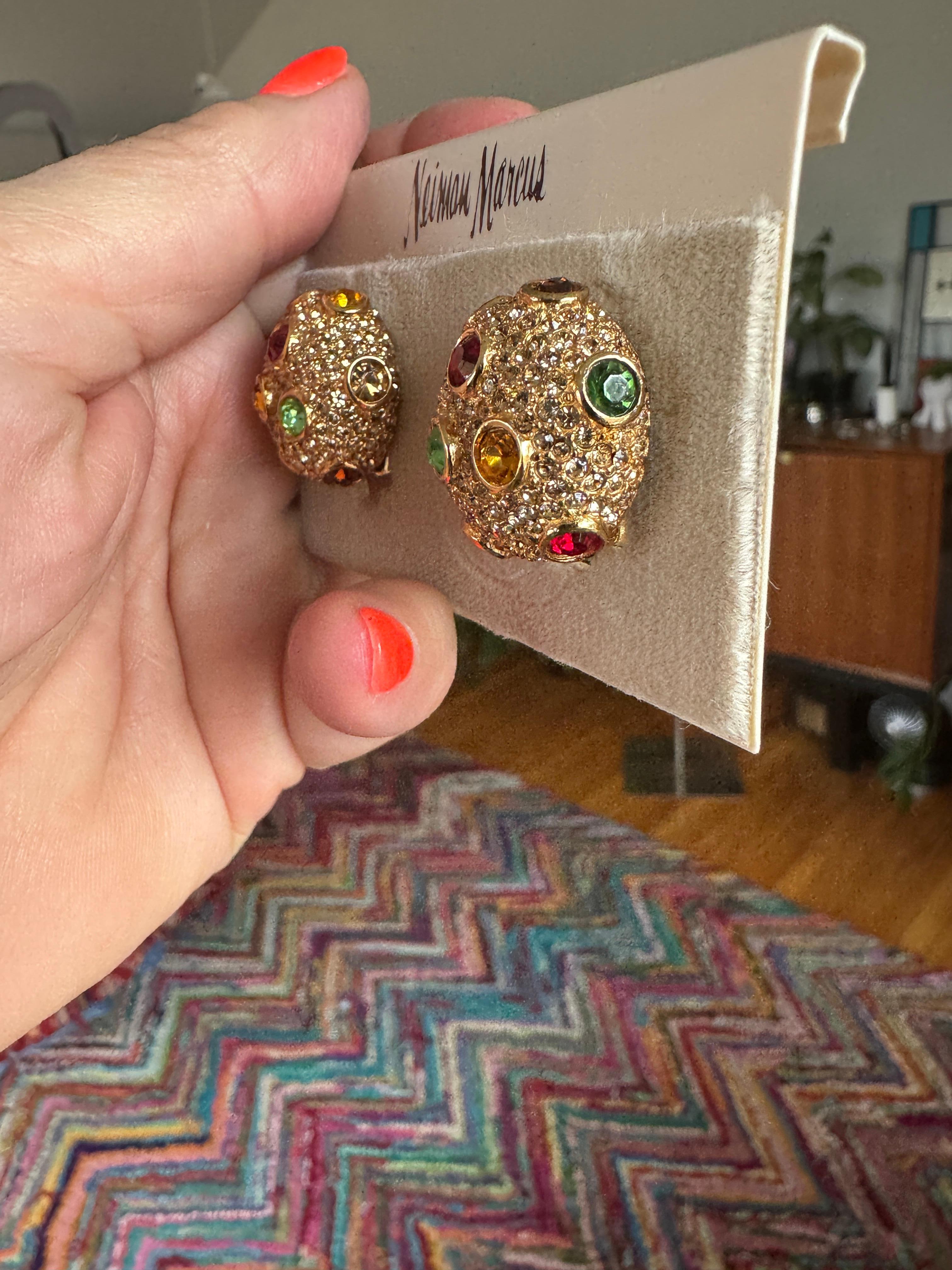 Pendientes Ciner Swarovski Rojo Verde Ámbar Cristal incrustado Nuevos Nunca Usados Años 80 en venta 5