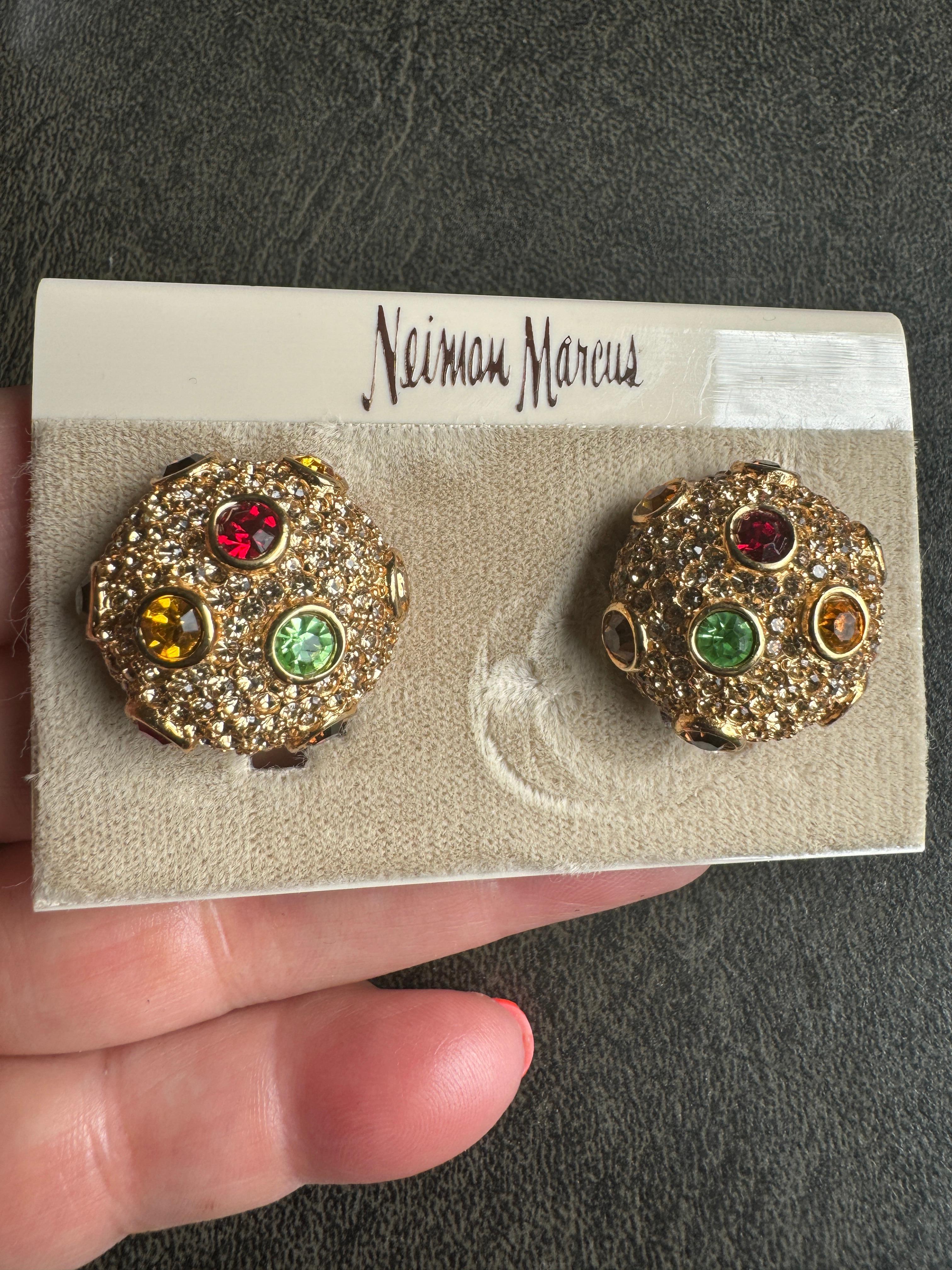 Pendientes Ciner Swarovski Rojo Verde Ámbar Cristal incrustado Nuevos Nunca Usados Años 80 en venta 1