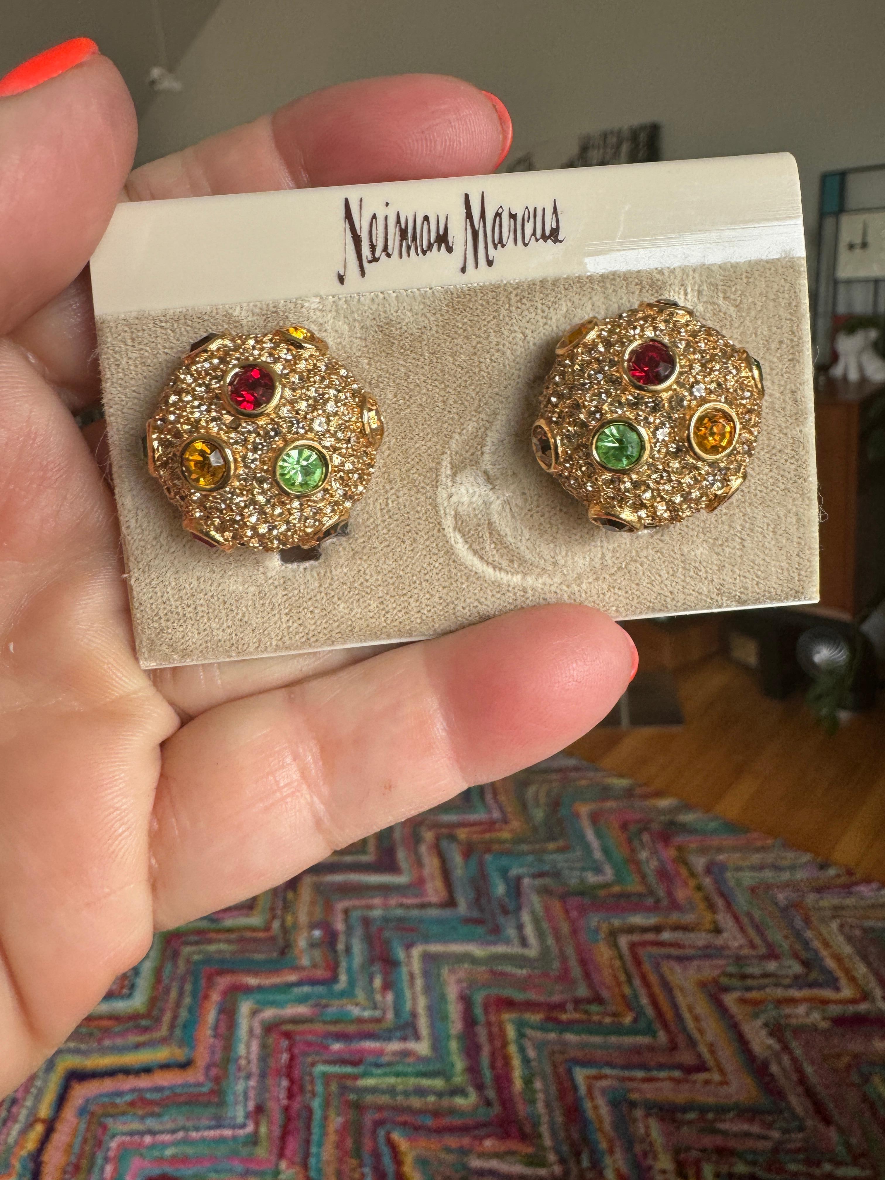 Pendientes Ciner Swarovski Rojo Verde Ámbar Cristal incrustado Nuevos Nunca Usados Años 80 en venta 3