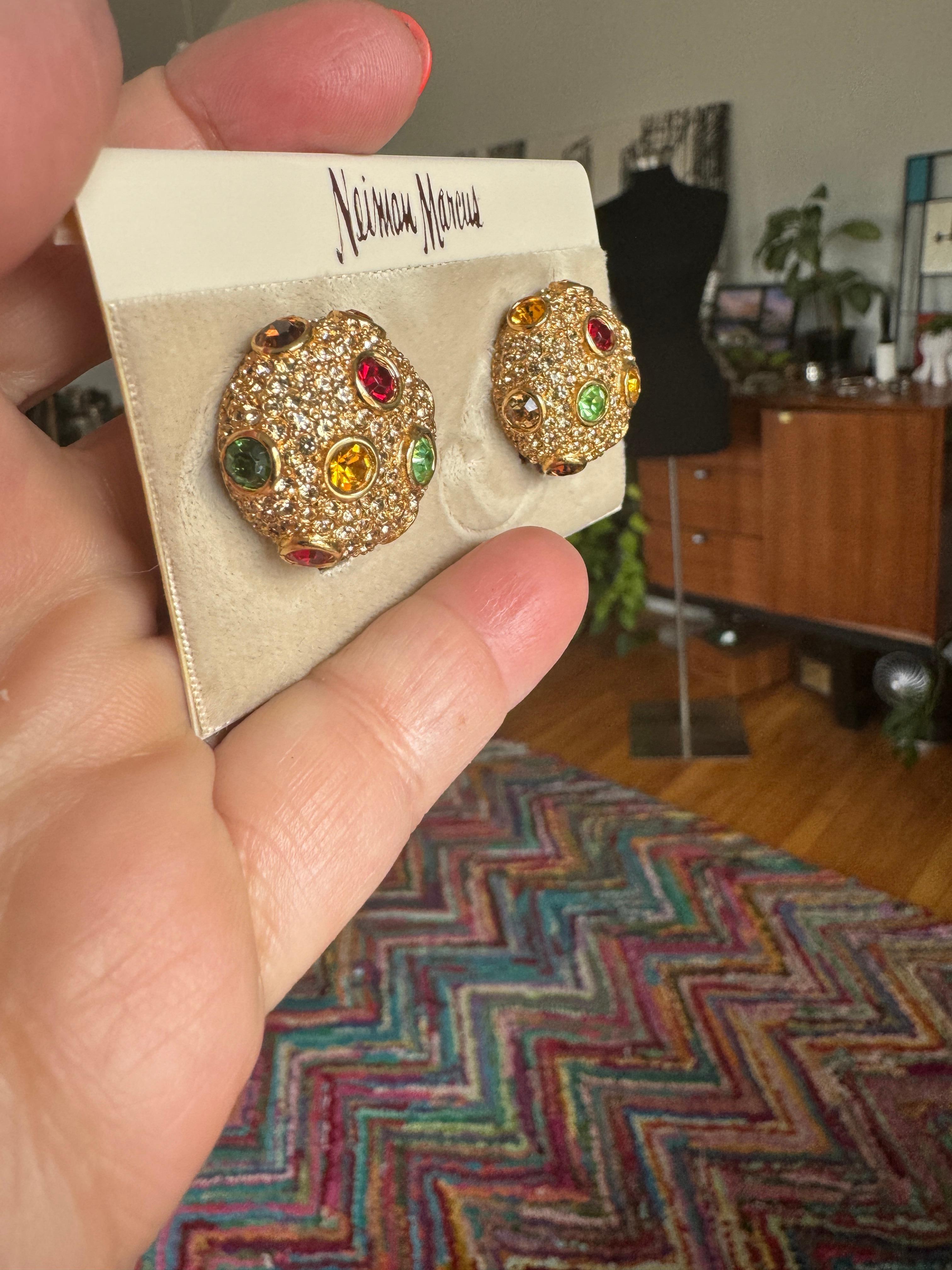 Pendientes Ciner Swarovski Rojo Verde Ámbar Cristal incrustado Nuevos Nunca Usados Años 80 en venta 4