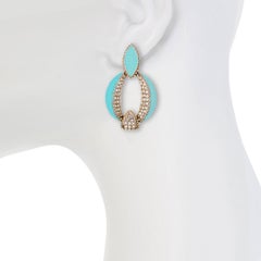 CINER Turquoise Enamel Art Deco Door Knocker Earring with Crystal Rhinestones