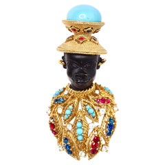 Vintage Ciner Venetian 1960's Jeweled Nubian Brooch