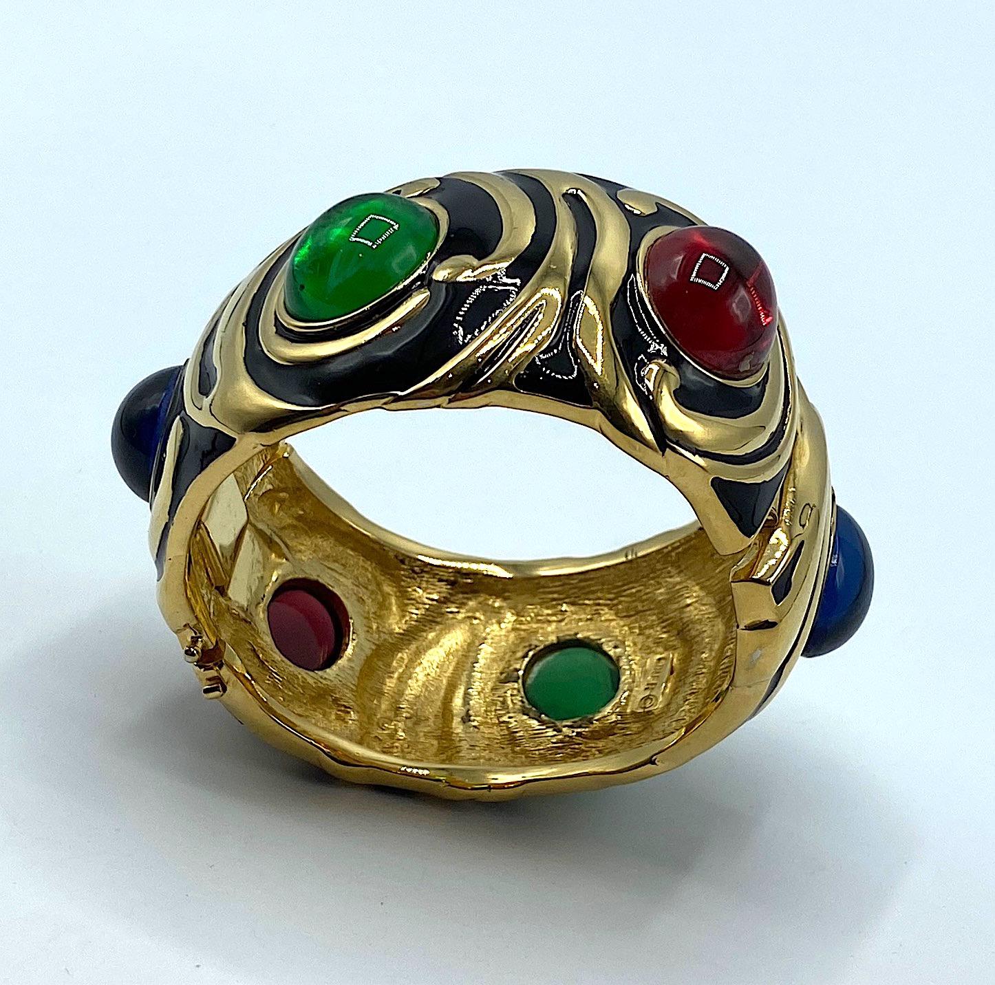 Ciner Enamel Bracelet with Red, Blue & Green Cabochons In Good Condition In New York, NY