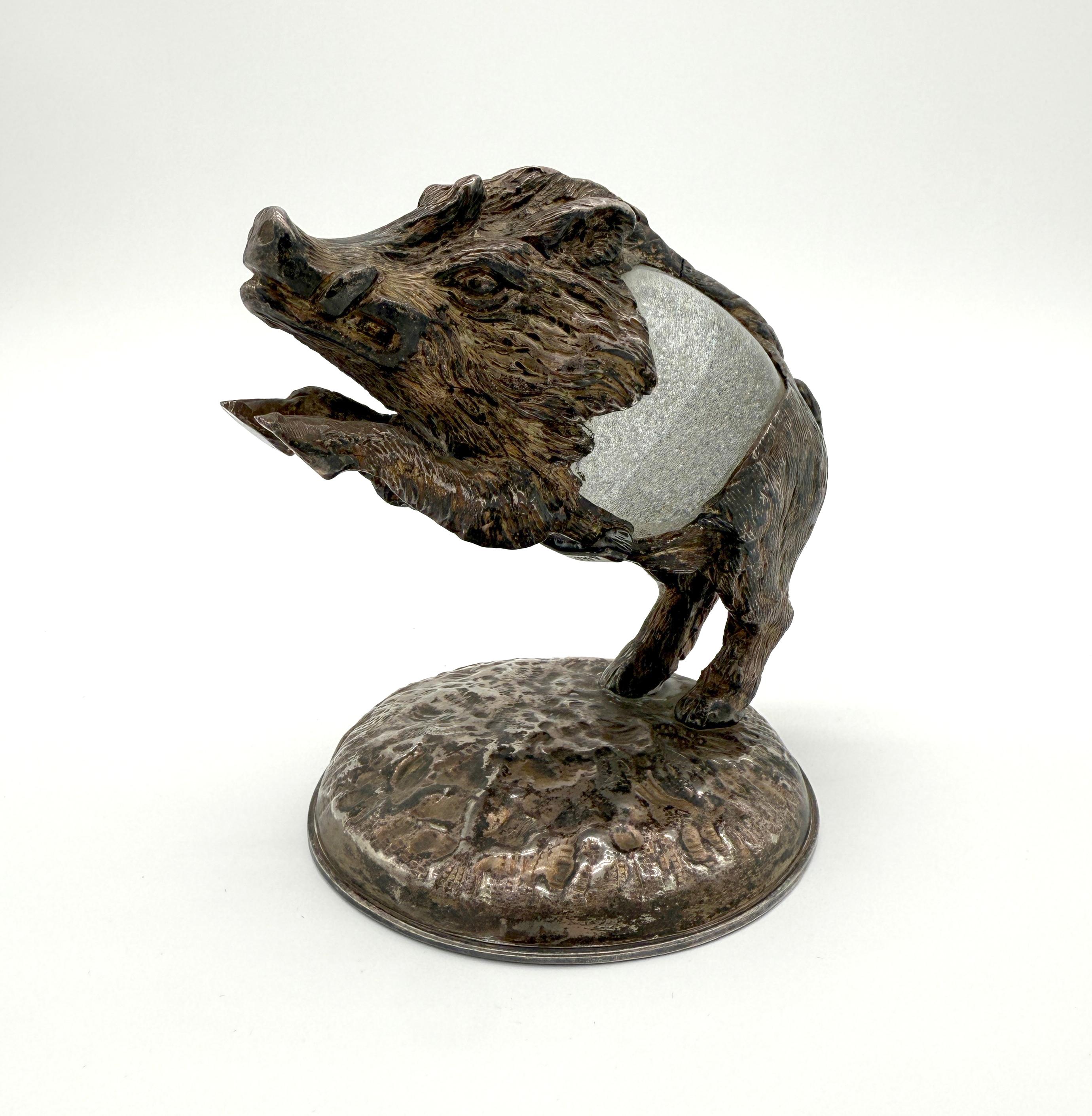 Italiano Scultura in bronzo argentato e vetro di Murano 'Cinghiale' di Gabriella Crespi 1970s in vendita