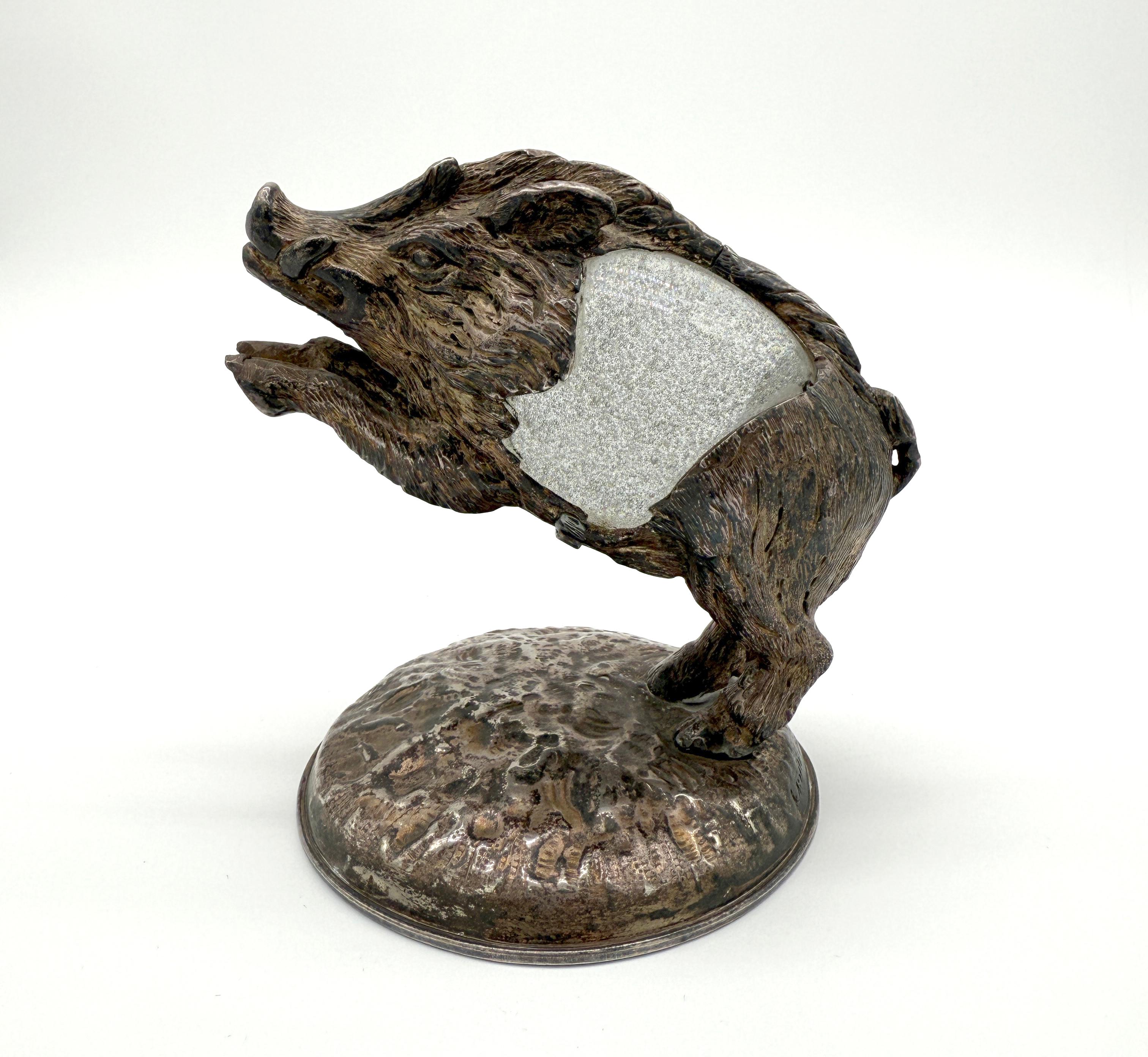 Fine XX secolo Scultura in bronzo argentato e vetro di Murano 'Cinghiale' di Gabriella Crespi 1970s in vendita