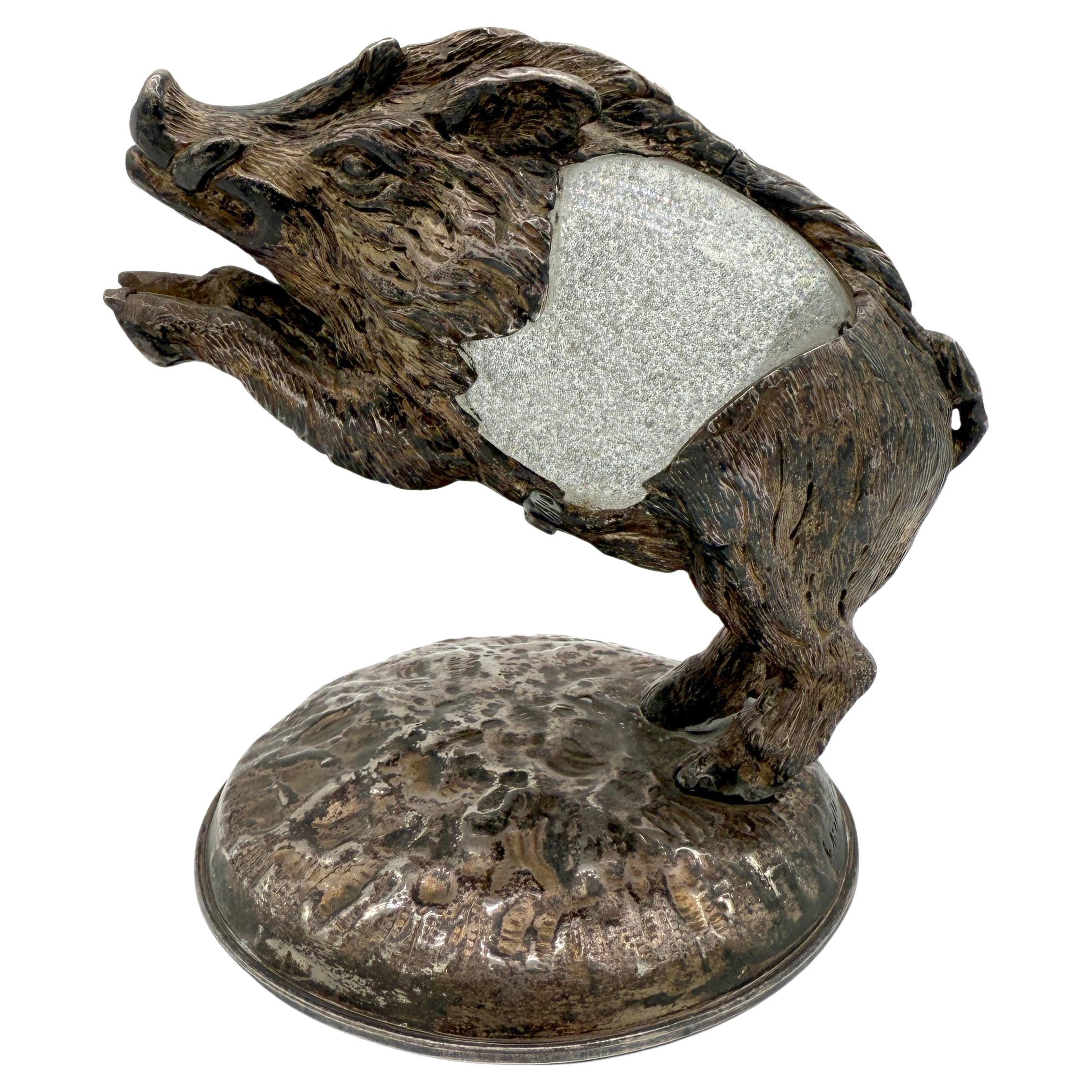Scultura in bronzo argentato e vetro di Murano 'Cinghiale' di Gabriella Crespi 1970s in vendita