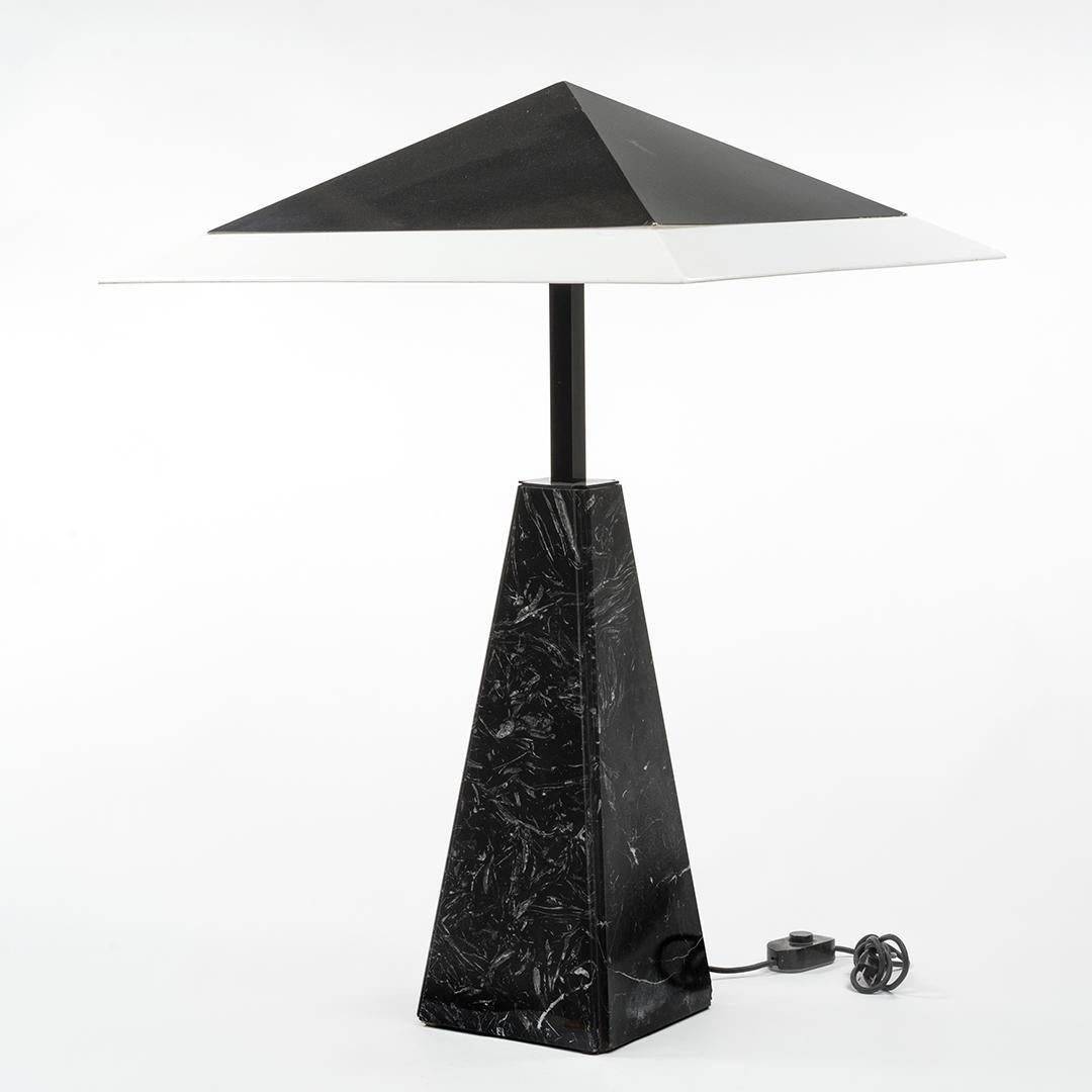 Abat Jour table lamp with marble base and wide pyramid perspex shade by Cini Boeri for Arteluce, Italy, circa 1978.