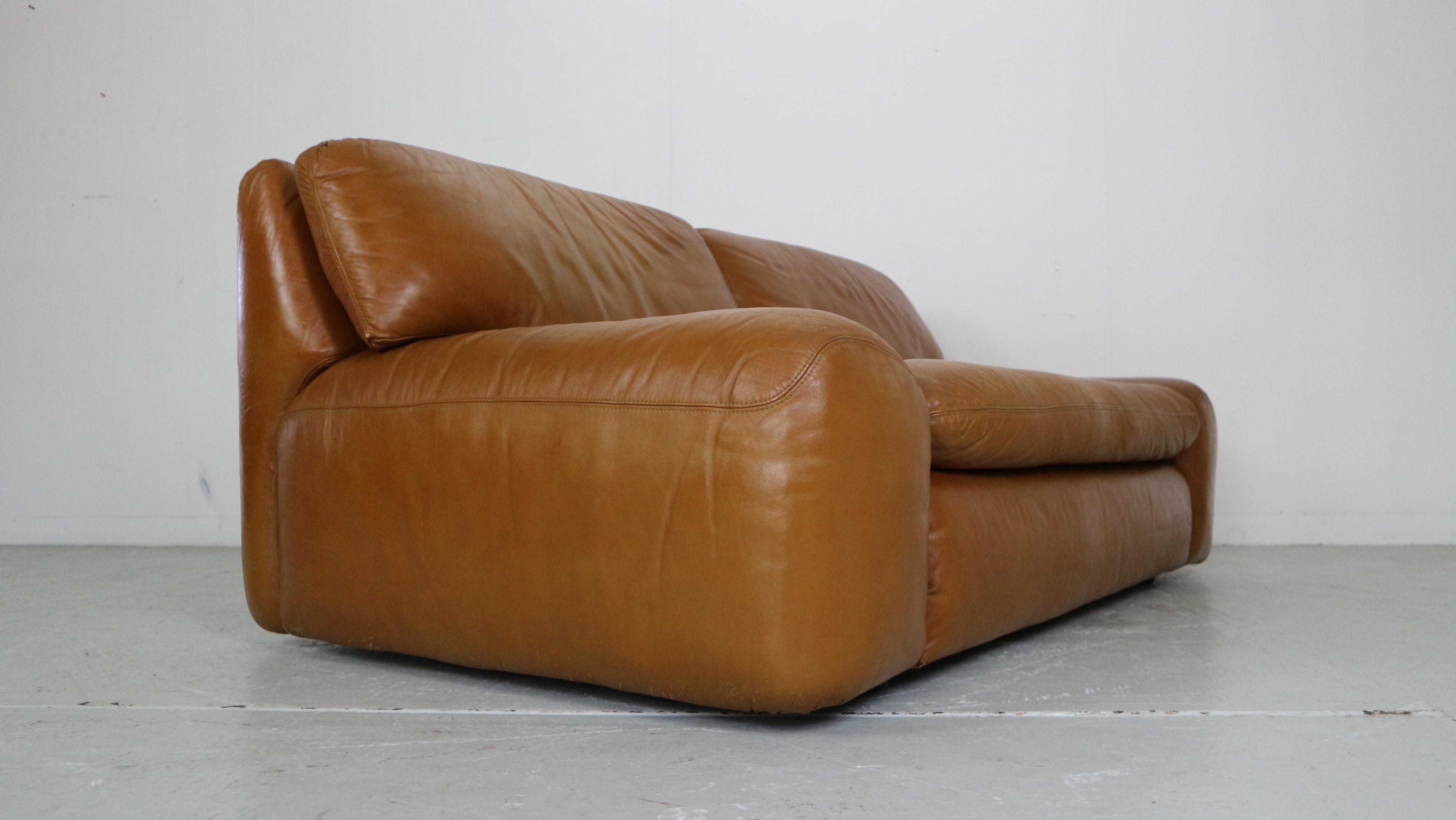 Late 20th Century Cini Boeri Cognac Leather 2 Seater 