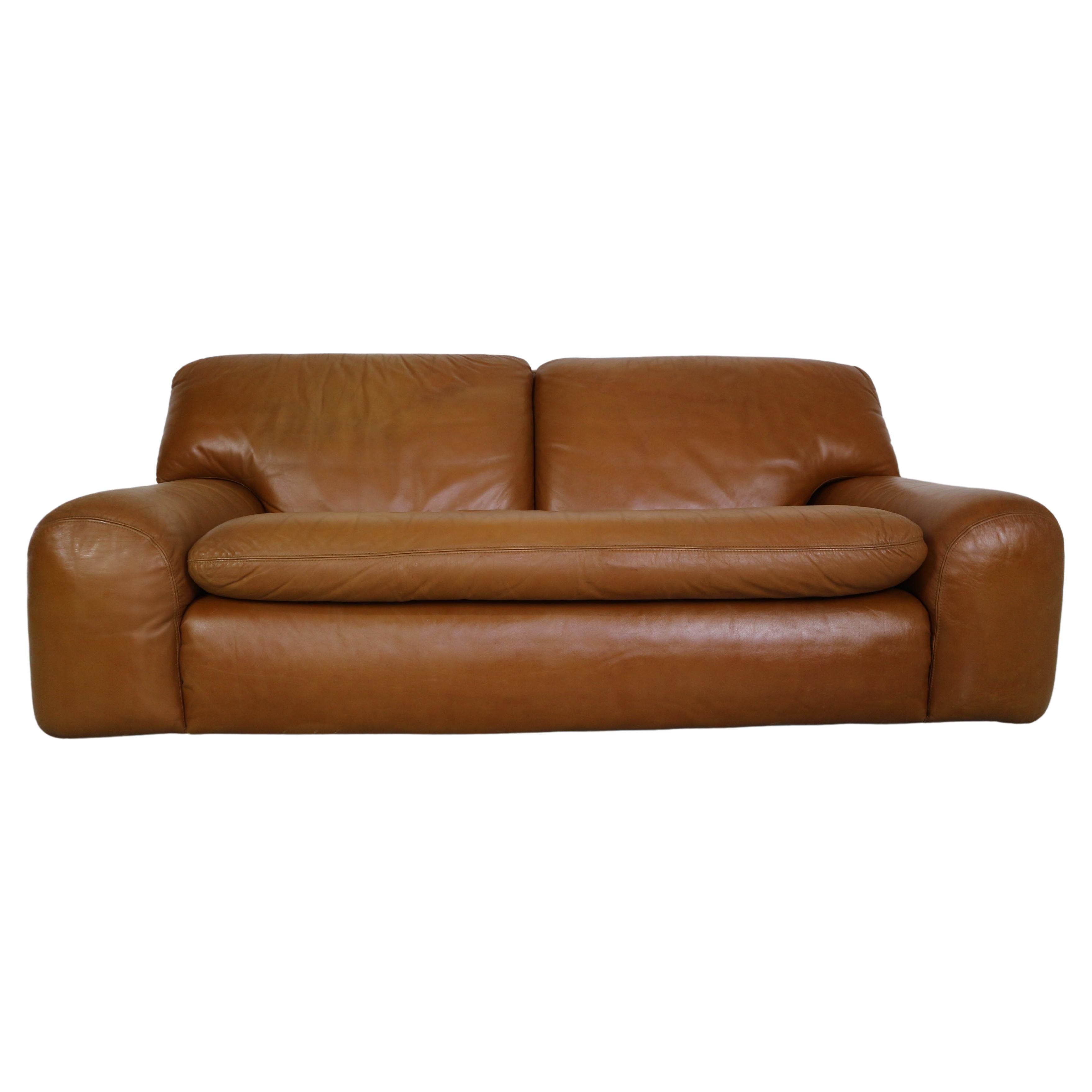 Cini Boeri Cognac Leather 2 Seater "Bengodi" Sofa For Arflex, 1970 Italy For Sale