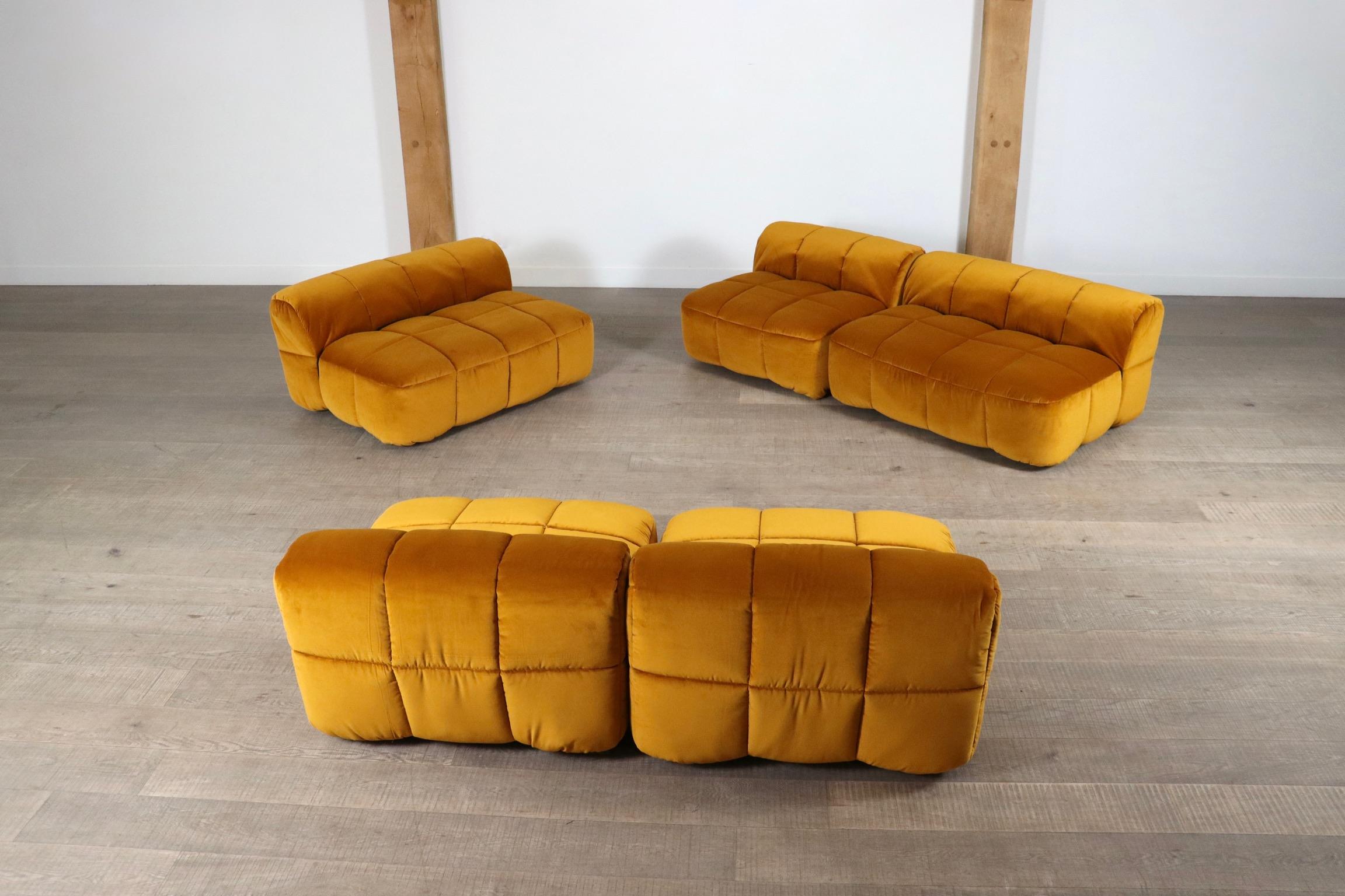 Cini Boeri for Arflex Modular Strips Sofa in Ocre velvet, Italy 1968 6