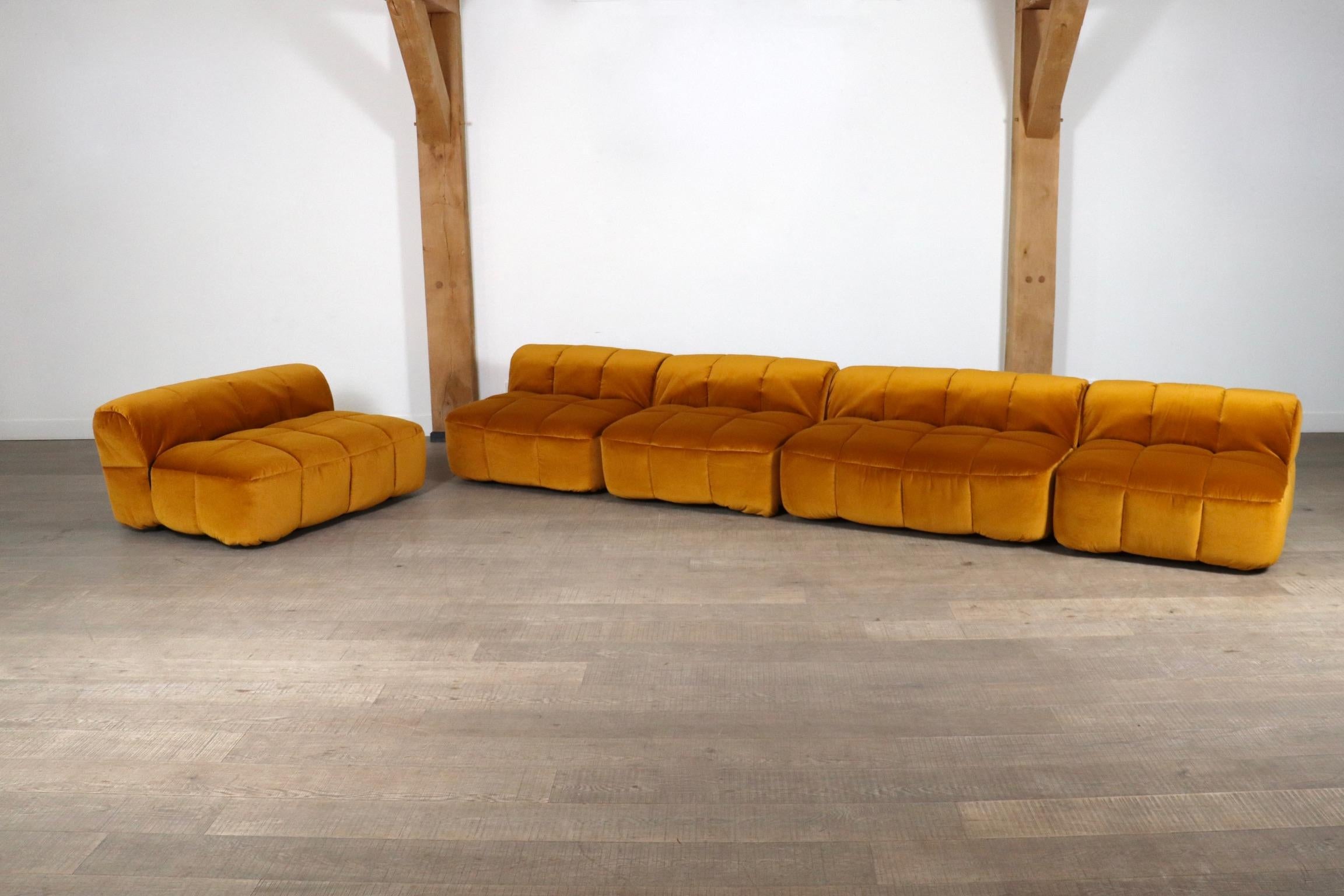 Cini Boeri for Arflex Modular Strips Sofa in Ocre velvet, Italy 1968 7