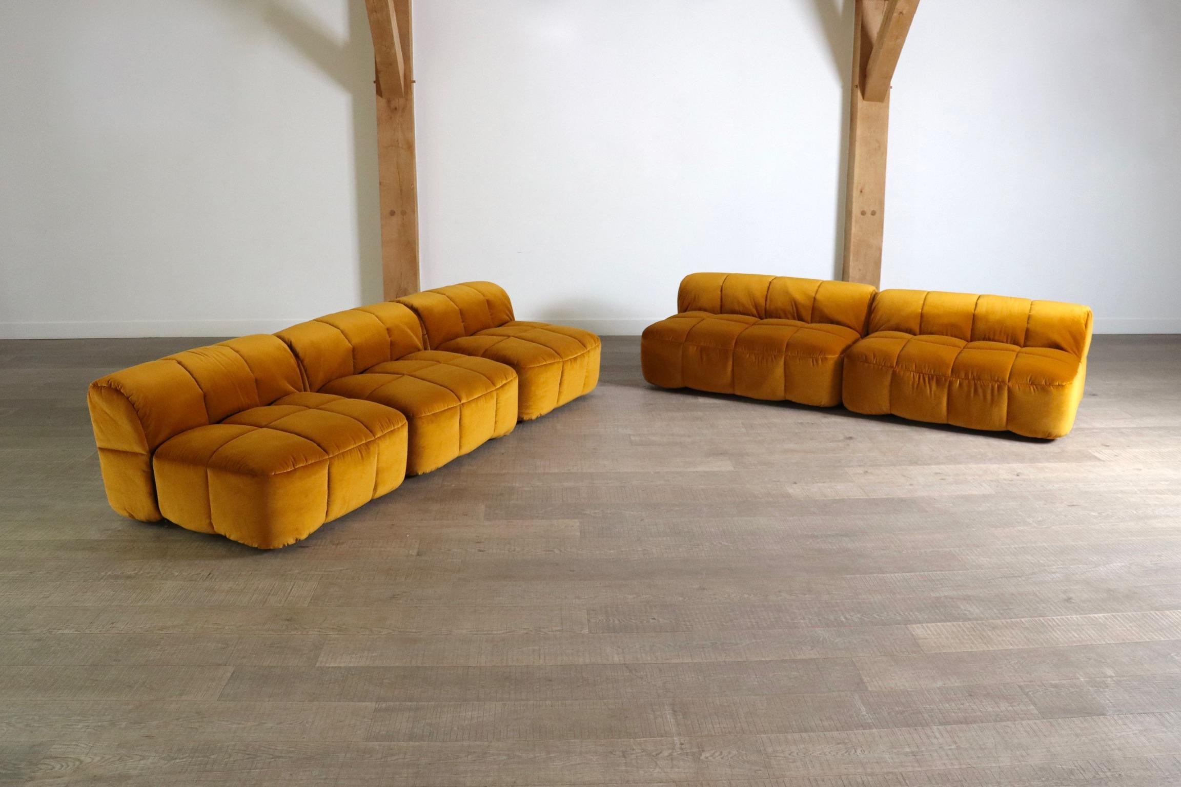 Mid-20th Century Cini Boeri for Arflex Modular Strips Sofa in Ocre velvet, Italy 1968