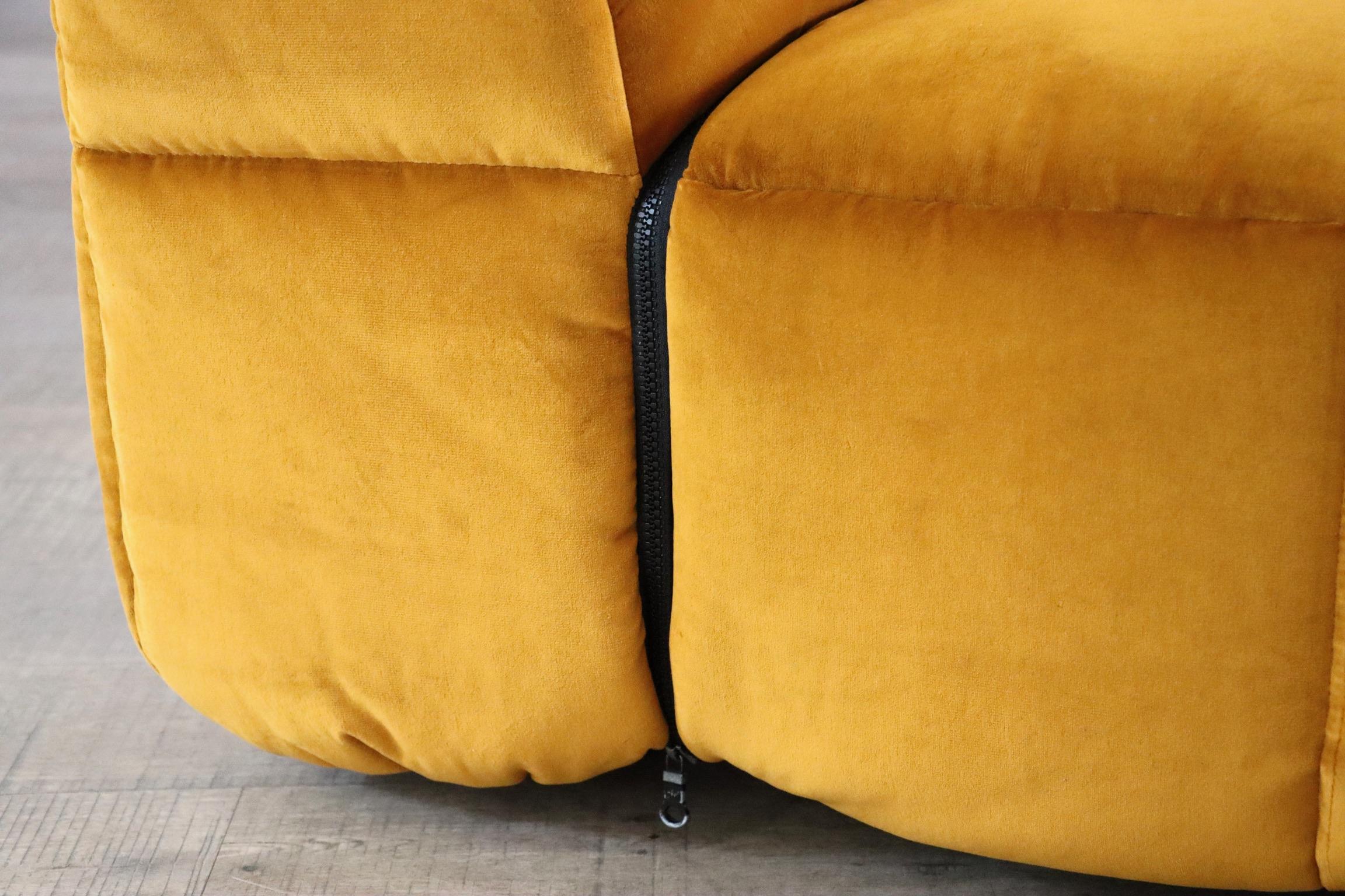 Velvet Cini Boeri for Arflex Modular Strips Sofa in Ocre velvet, Italy 1968