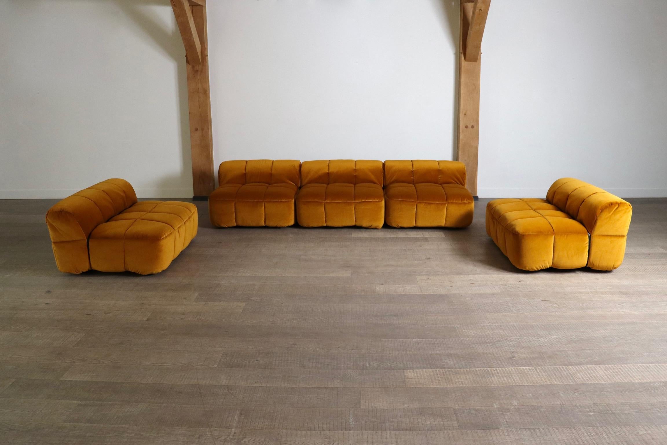 Cini Boeri for Arflex Modular Strips Sofa in Ocre velvet, Italy 1968 1