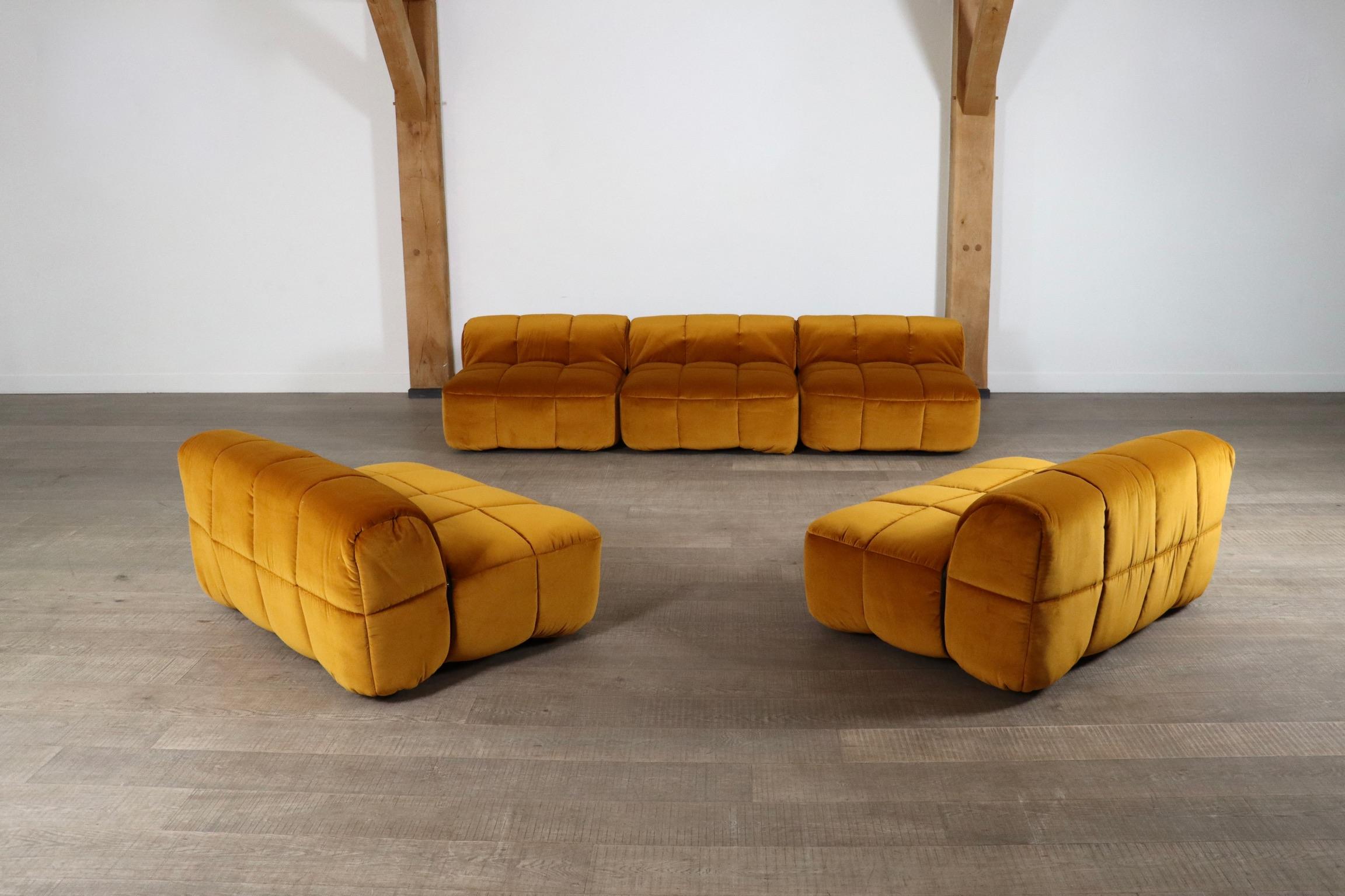 Cini Boeri for Arflex Modular Strips Sofa in Ocre velvet, Italy 1968 3