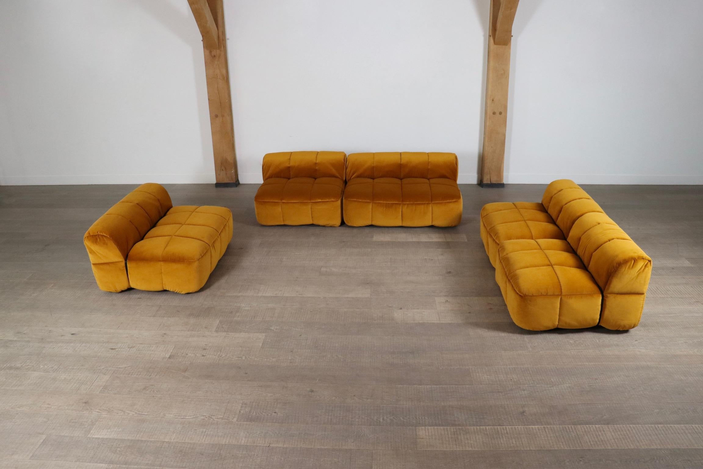 Cini Boeri for Arflex Modular Strips Sofa in Ocre velvet, Italy 1968 4