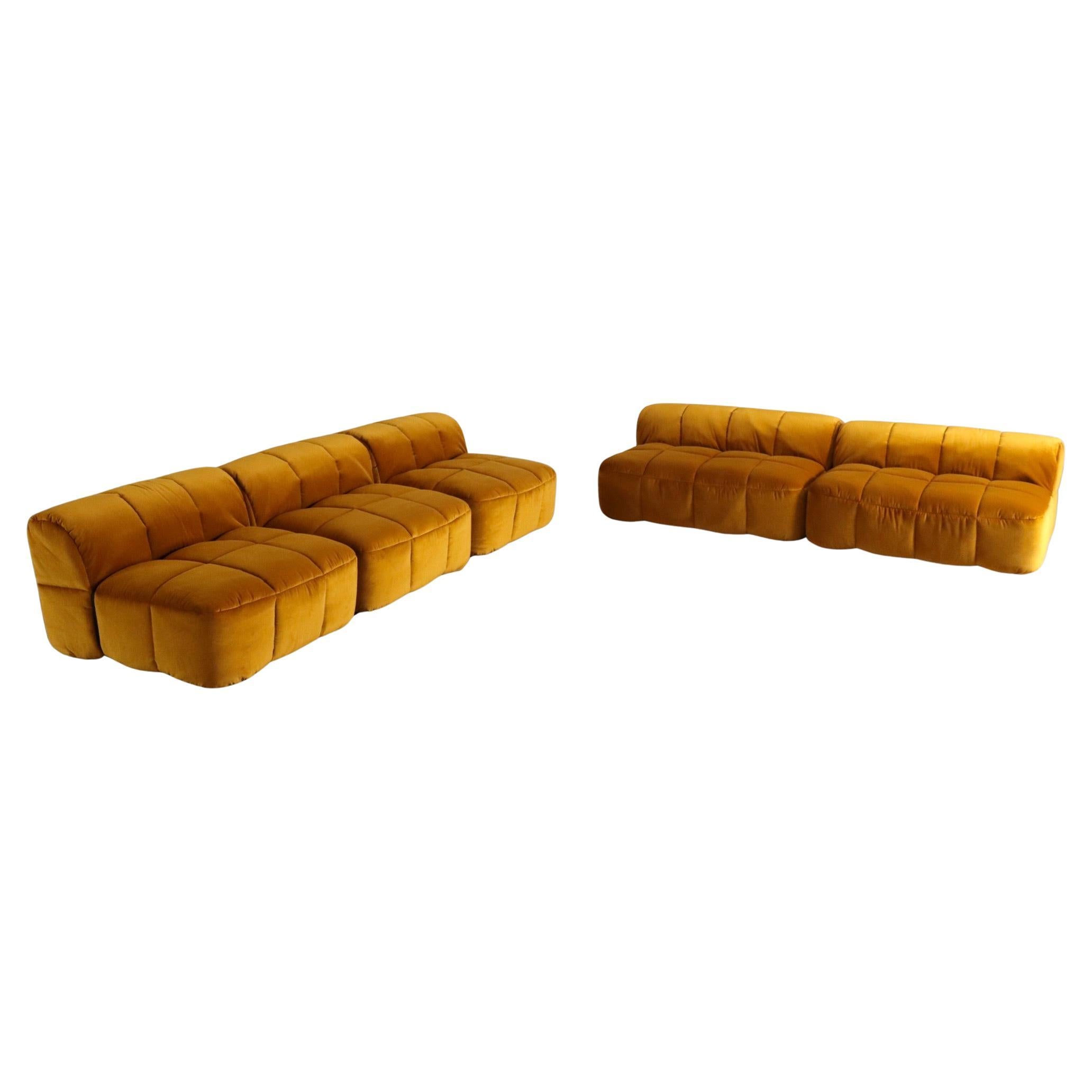 Cini Boeri for Arflex Modular Strips Sofa in Ocre velvet, Italy 1968