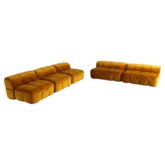 Cini Boeri for Arflex Modular Strips Sofa in Ocre velvet, Italy 1968