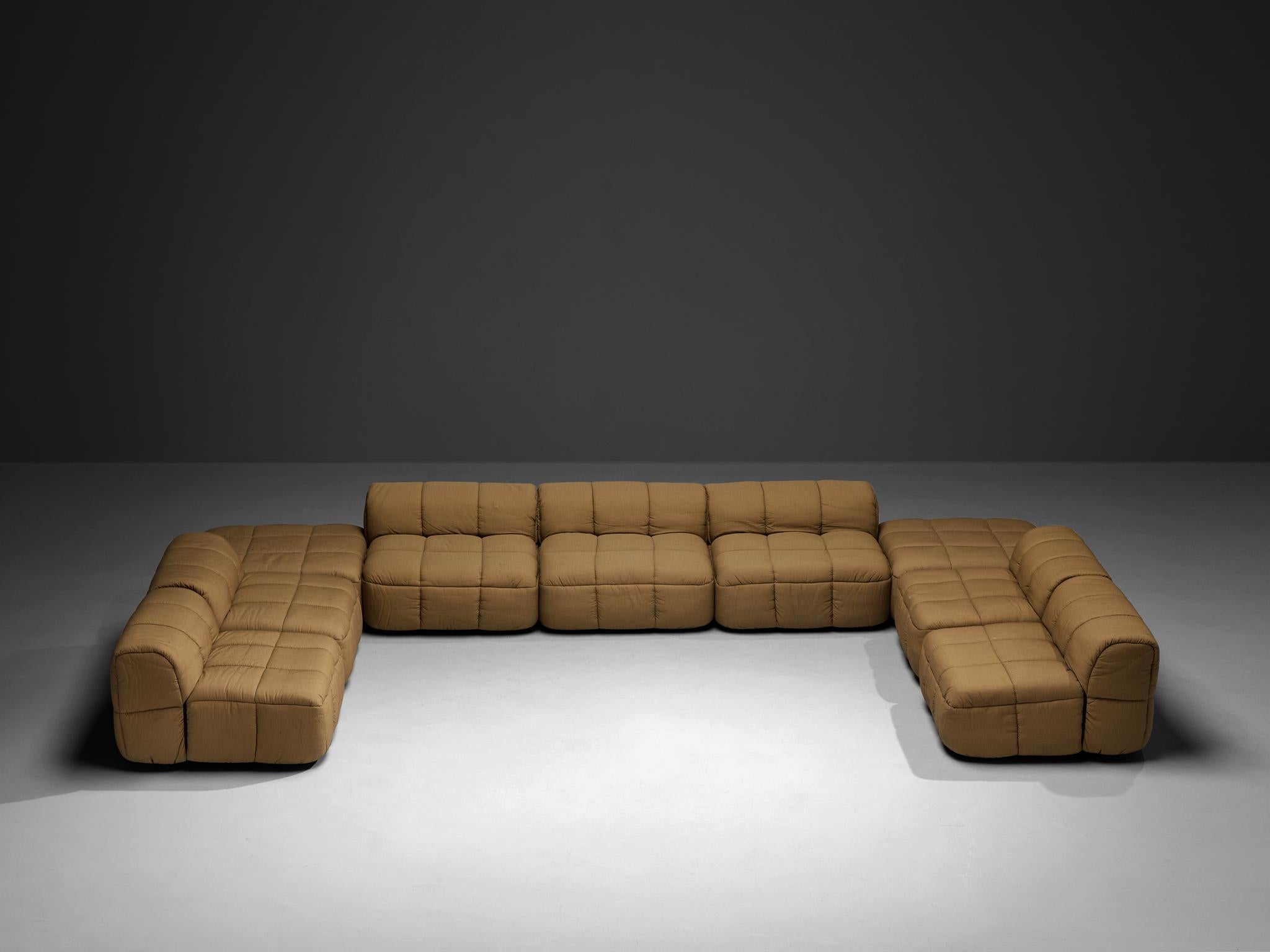 Italian Cini Boeri for Arflex Modular Strips Sofa with Ottomans in Beige Upholstery