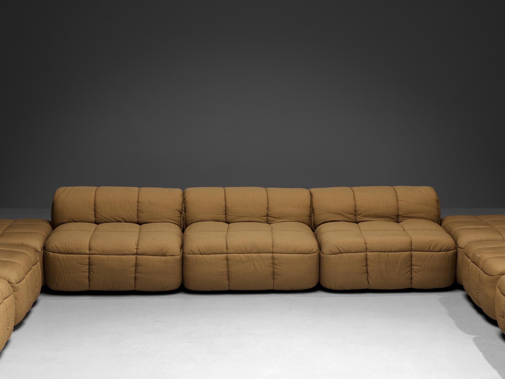 Fabric Cini Boeri for Arflex Modular Strips Sofa with Ottomans in Beige Upholstery