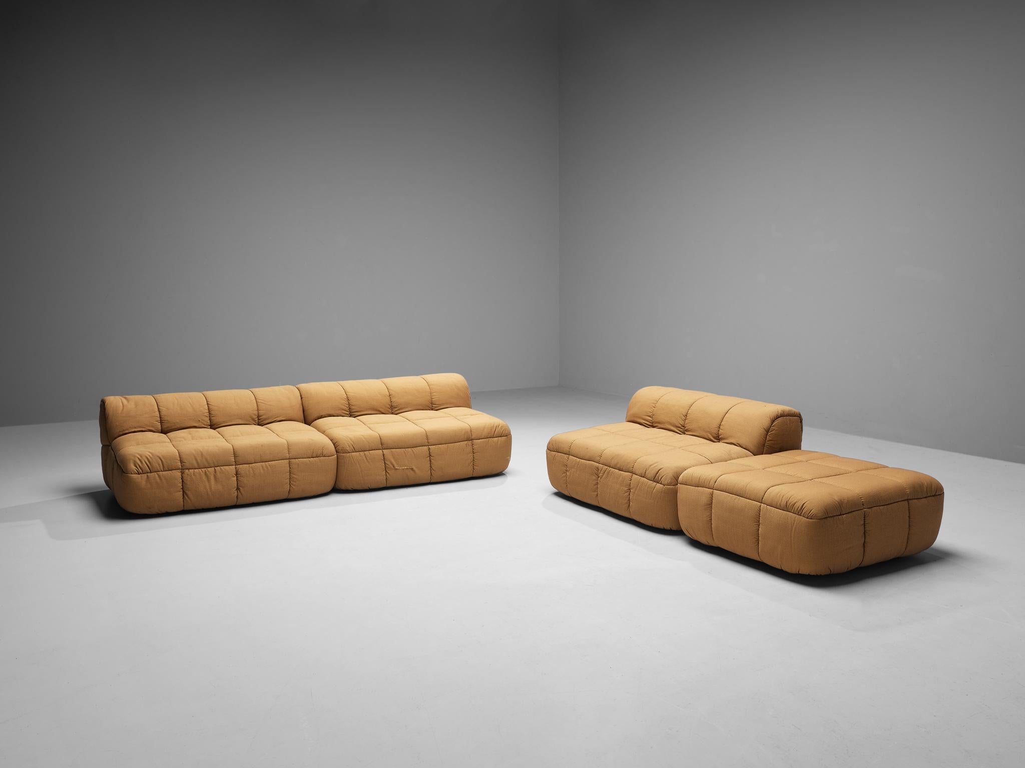 Italian Cini Boeri for Arflex Modular 'Strips' Three Elements Sofa with Ottoman For Sale