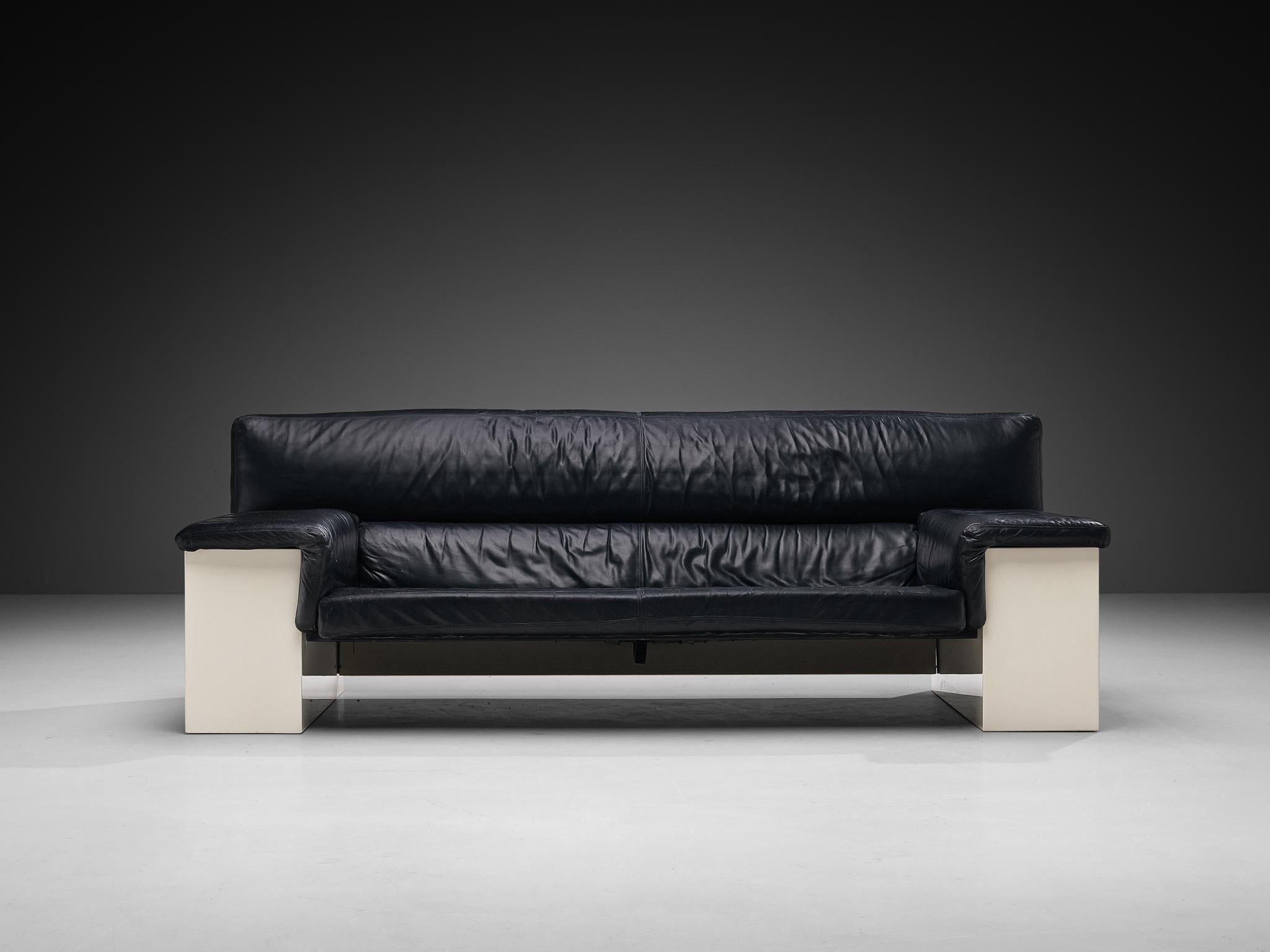 Cini Boeri para Knoll Sofá 'Brigadier' de tres plazas en piel negra Italiano en venta