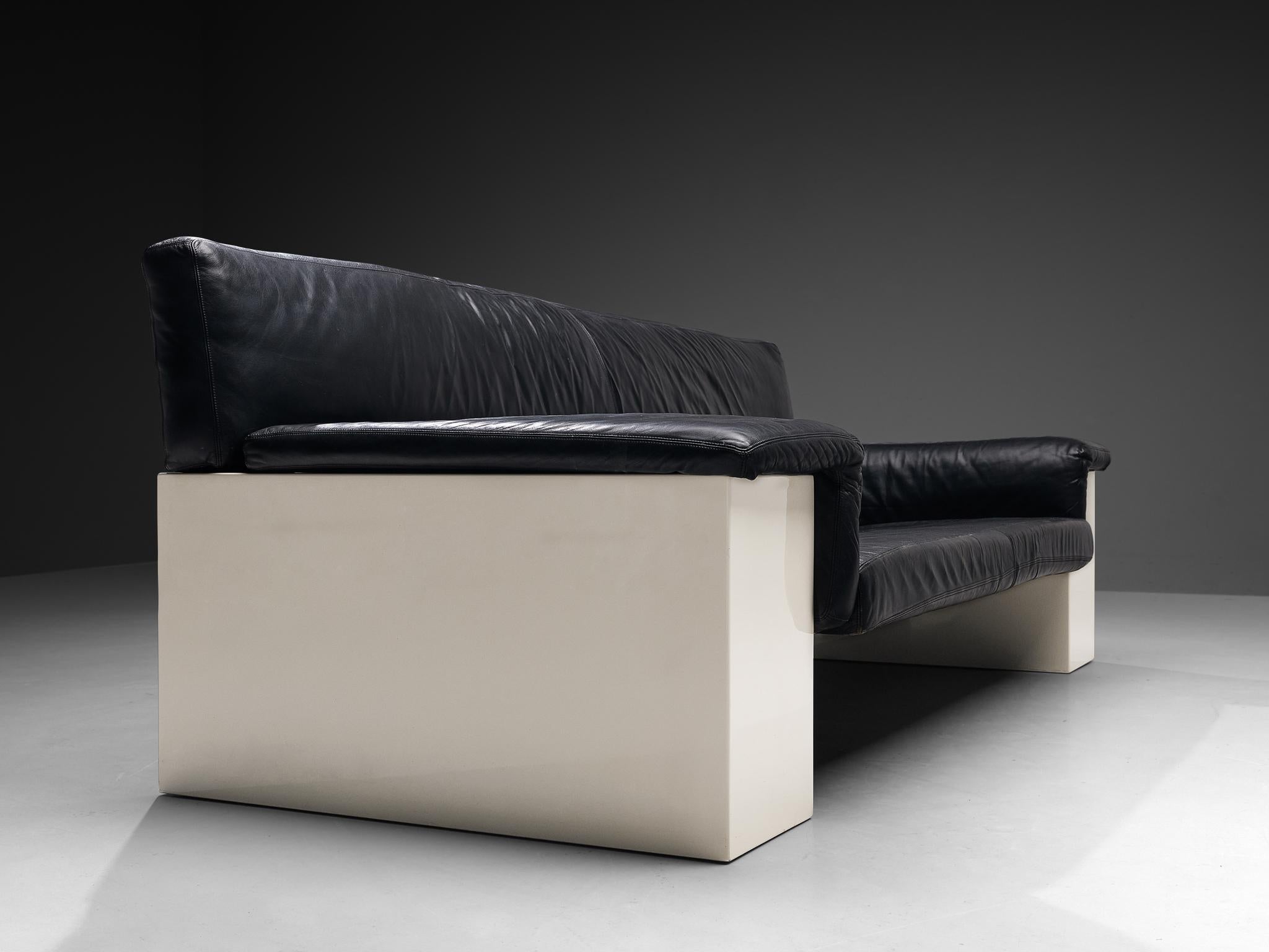 Cini Boeri para Knoll Sofá 'Brigadier' de tres plazas en piel negra en Bueno estado para la venta en Waalwijk, NL