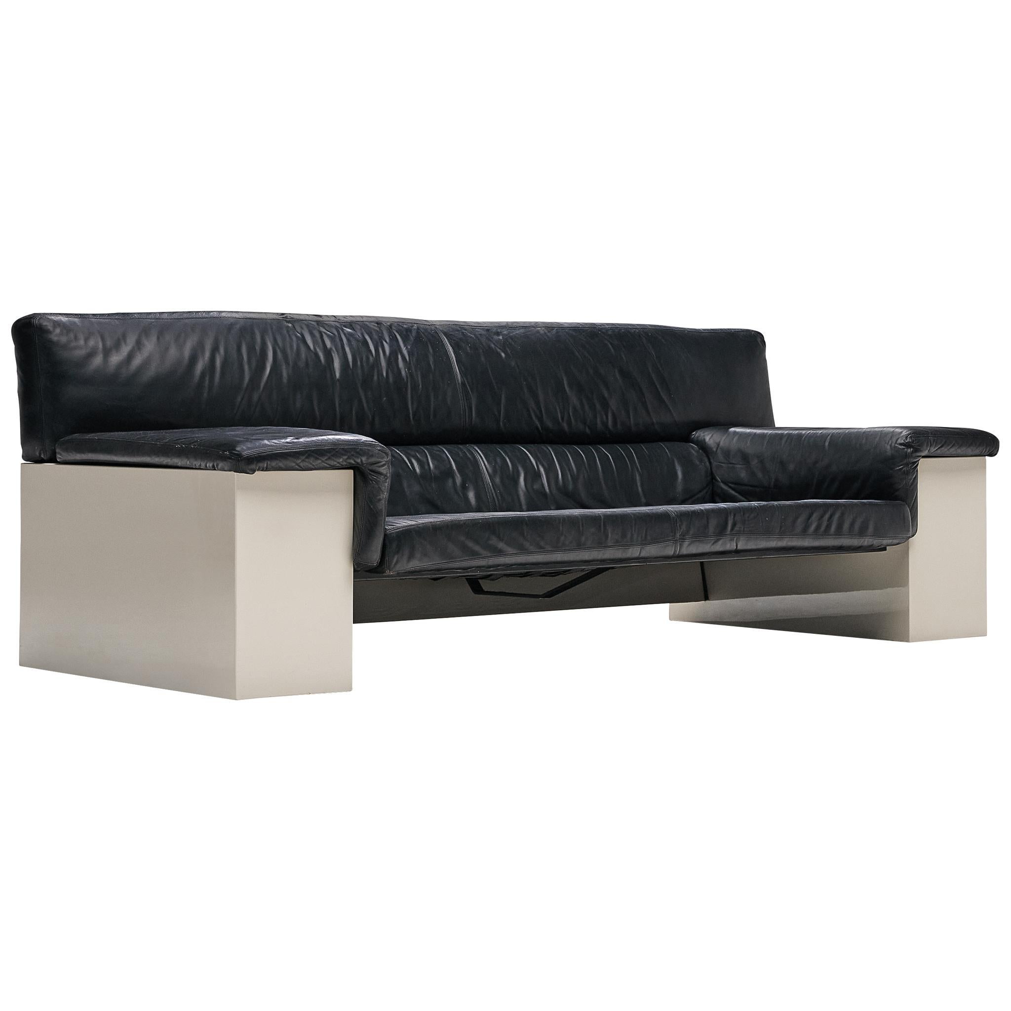 Cini Boeri für Knoll 'Brigadier' Dreisitzer-Sofa aus schwarzem Leder