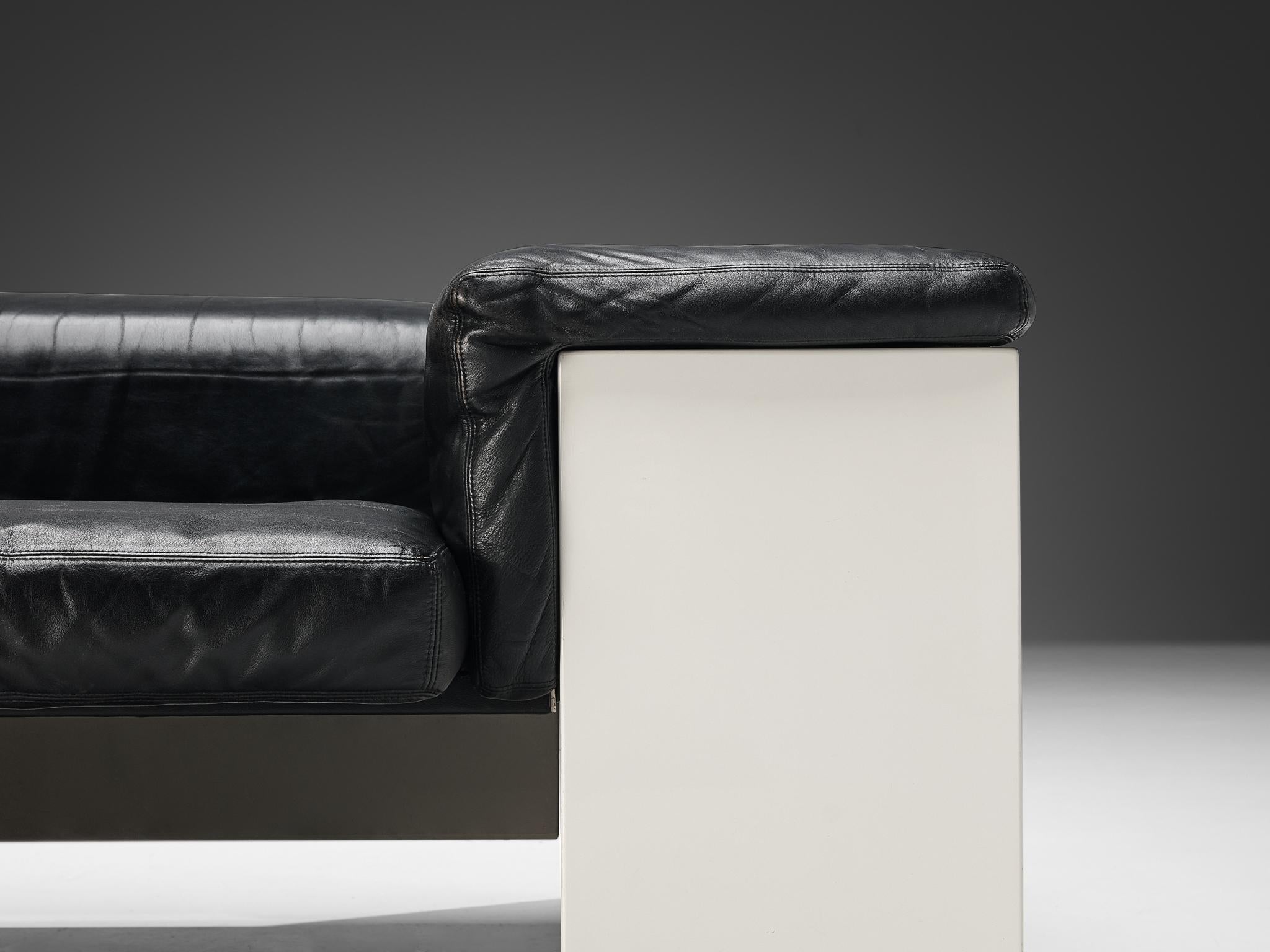Italian Cini Boeri for Knoll 'Brigadiere' Chair in Black Leather For Sale