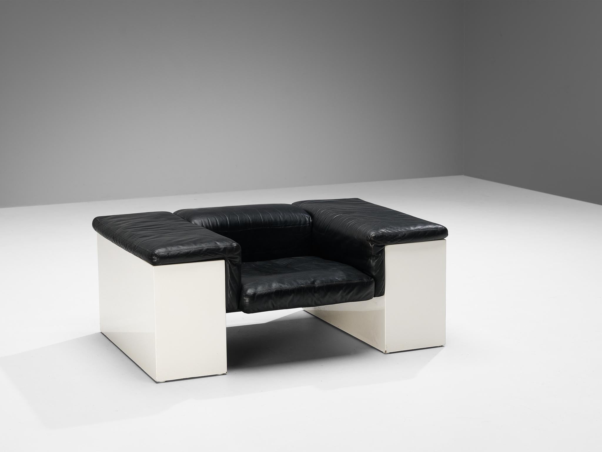 Post-Modern Cini Boeri for Knoll 'Brigadiere' Chairs in Black Leather For Sale
