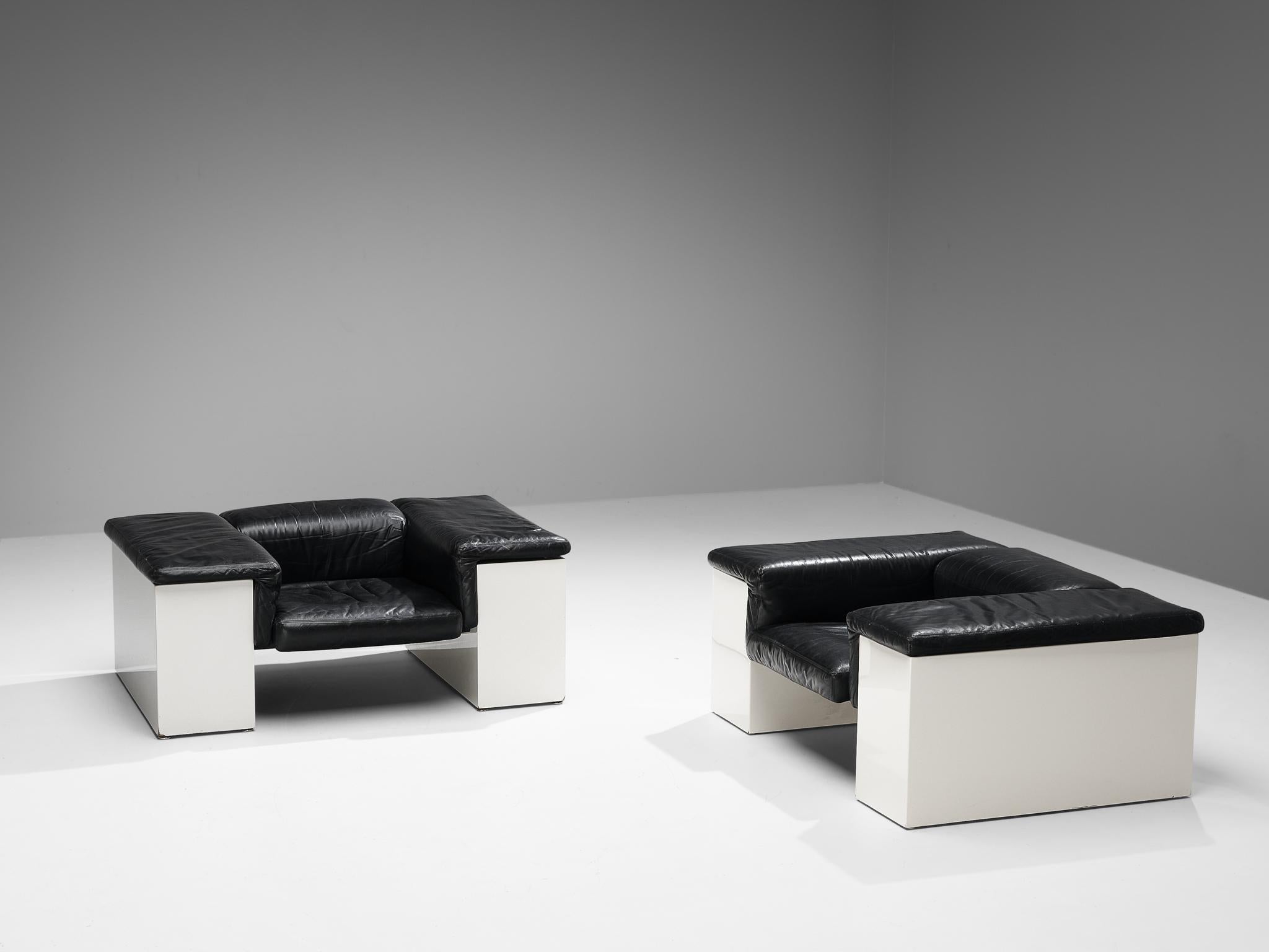 Italian Cini Boeri for Knoll 'Brigadiere' Chairs in Black Leather For Sale