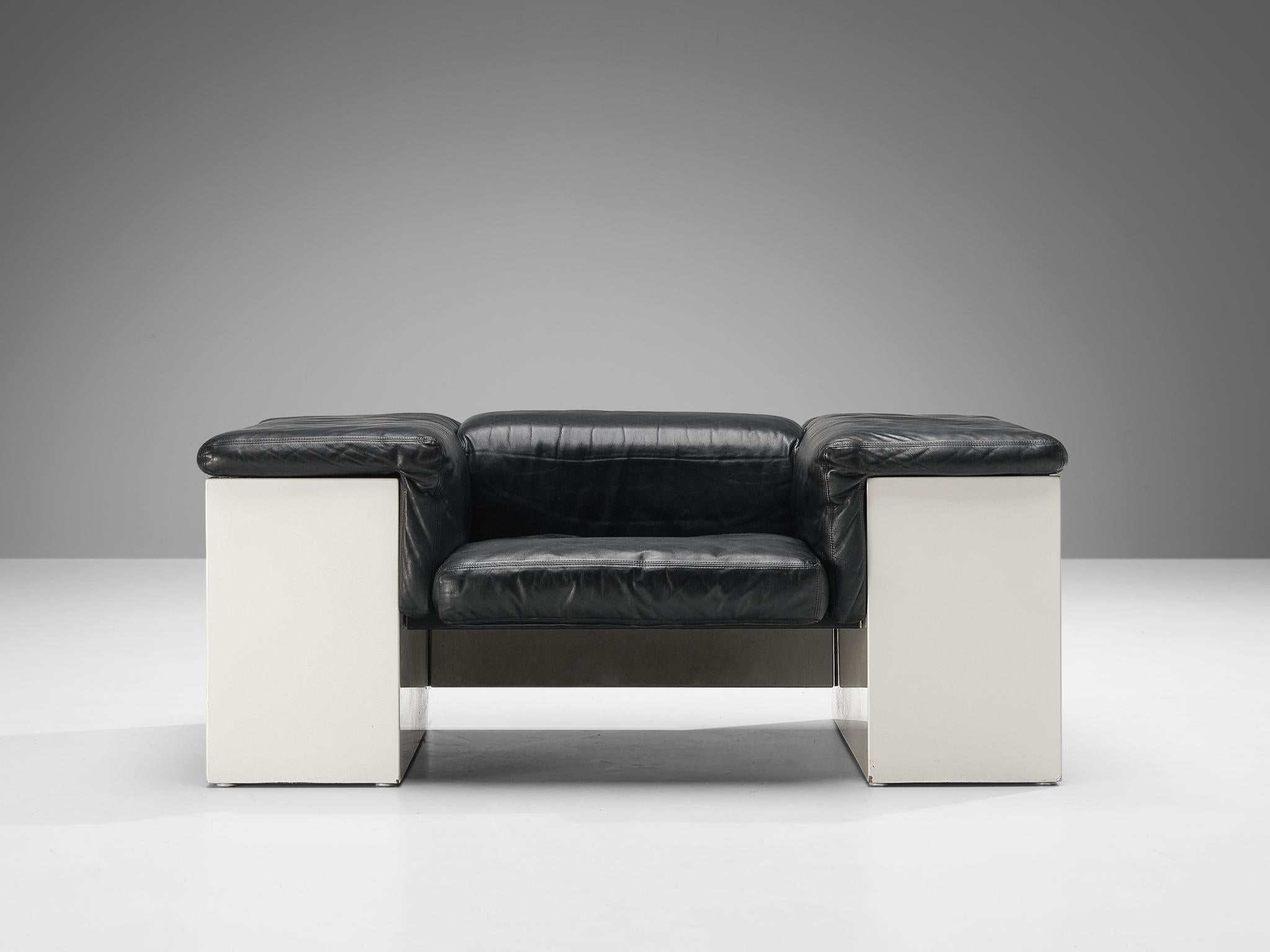 Cini Boeri for Knoll 'Brigadiere' Chairs in Black Leather For Sale 1