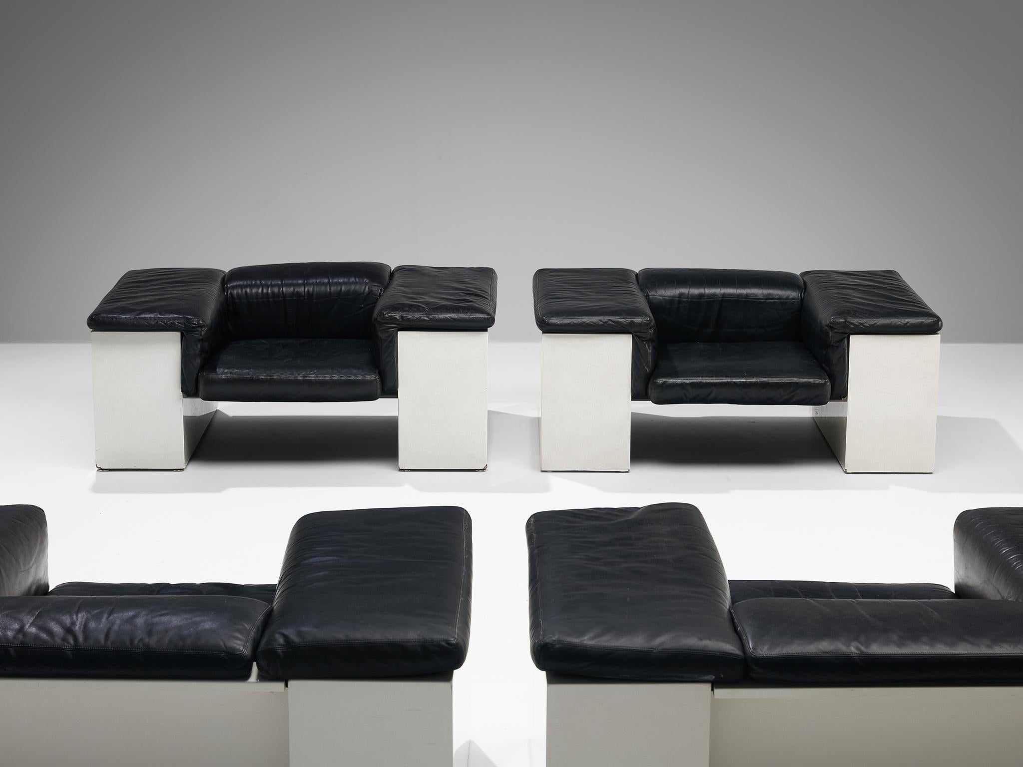 Post-Modern Cini Boeri for Knoll 'Brigadiere' Living Room Set in Black Leather