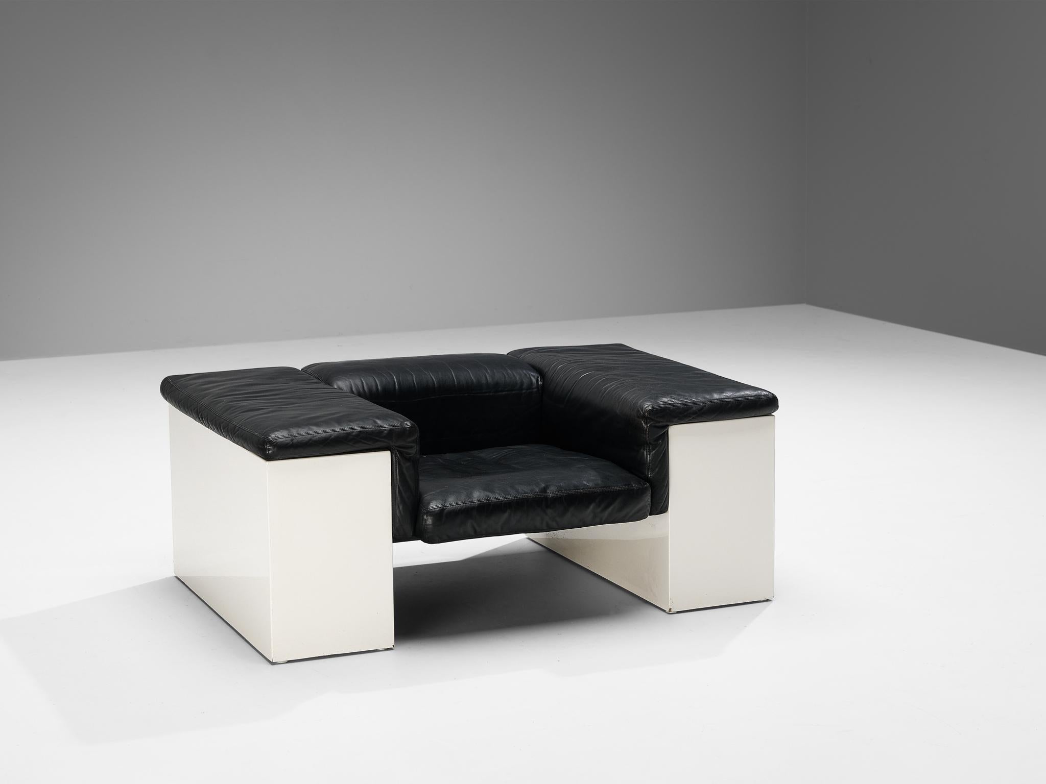 Post-Modern Cini Boeri for Knoll 'Brigadiere' Living Room Set in Black Leather  For Sale