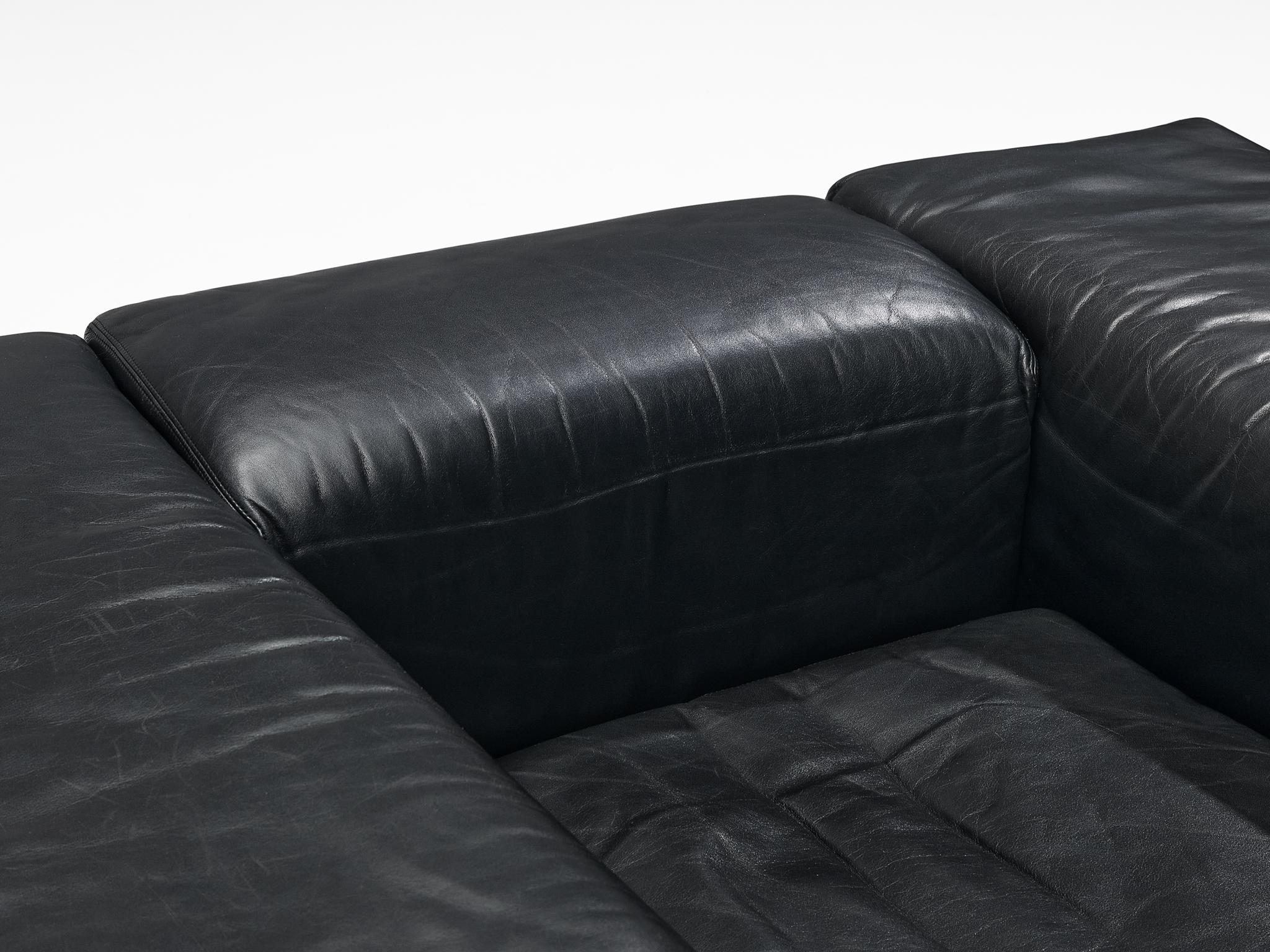 Late 20th Century Cini Boeri for Knoll 'Brigadiere' Living Room Set in Black Leather  For Sale