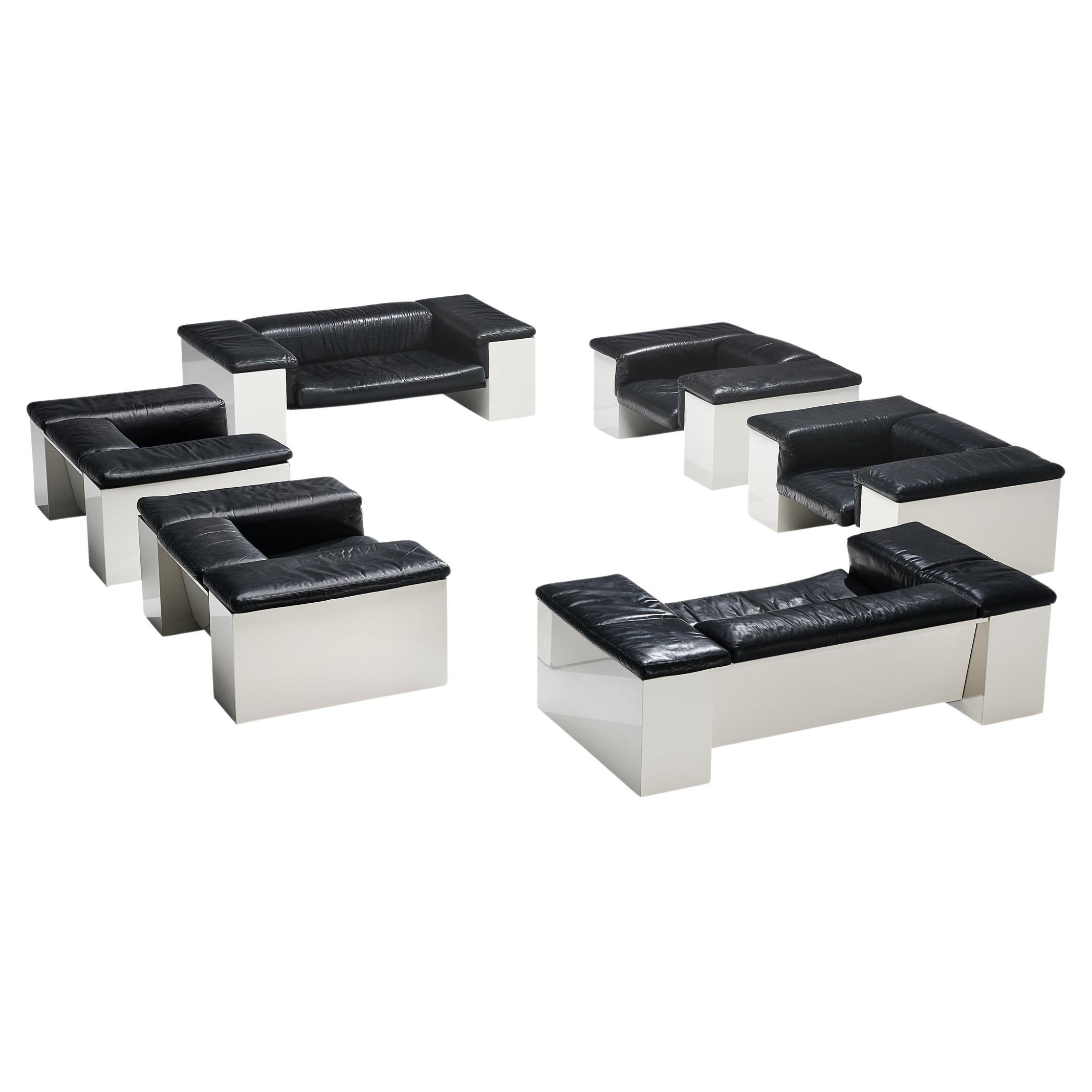 Cini Boeri für Knoll: Wohnzimmer-Set „Brigadiere“ aus schwarzem Leder  im Angebot