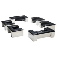 Set da salotto 'Brigadiere' in pelle nera di Cini Boeri per Knoll