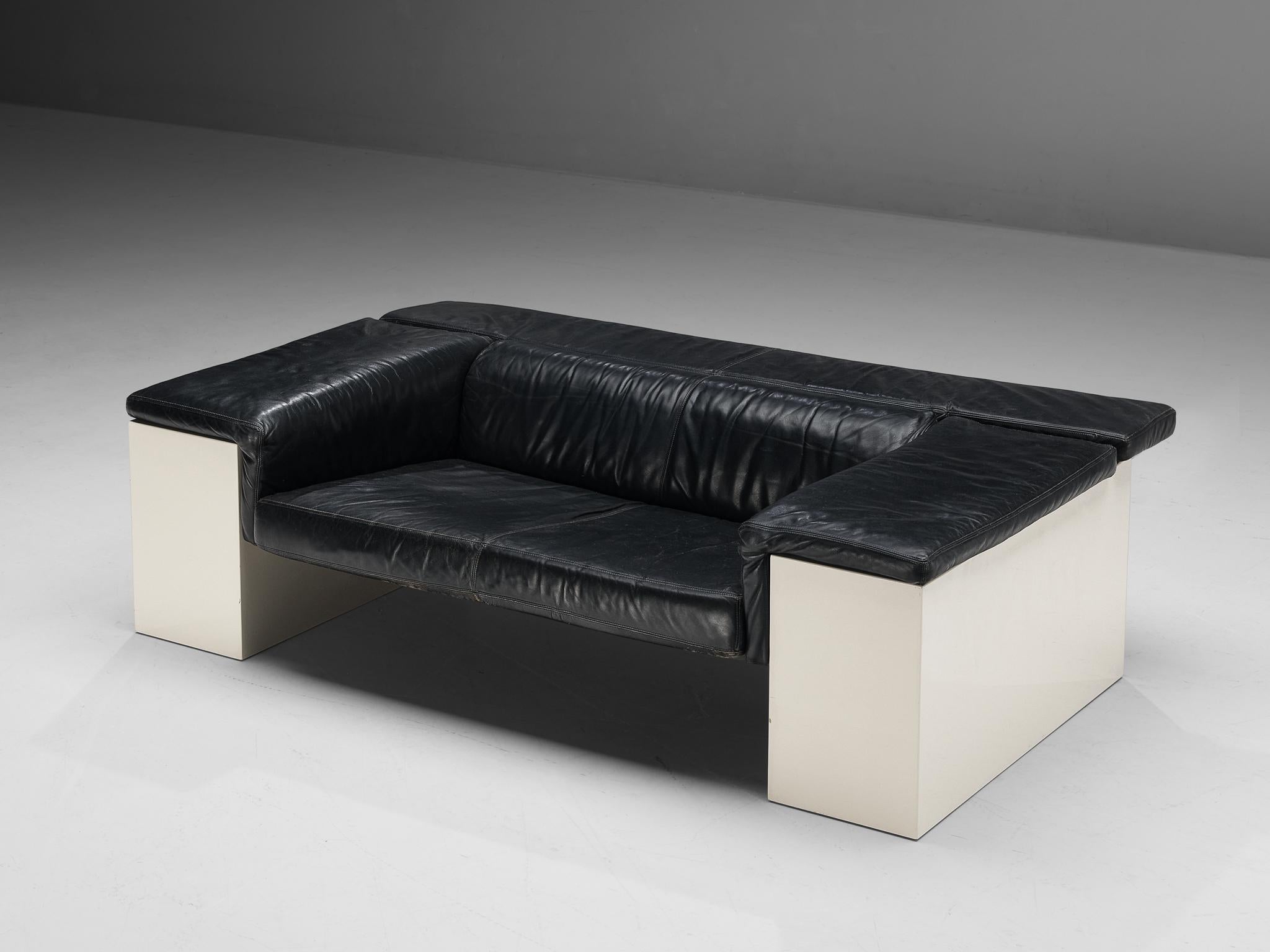 Post-Modern Cini Boeri for Knoll 'Brigadiere' Sofa in Black Leather  For Sale