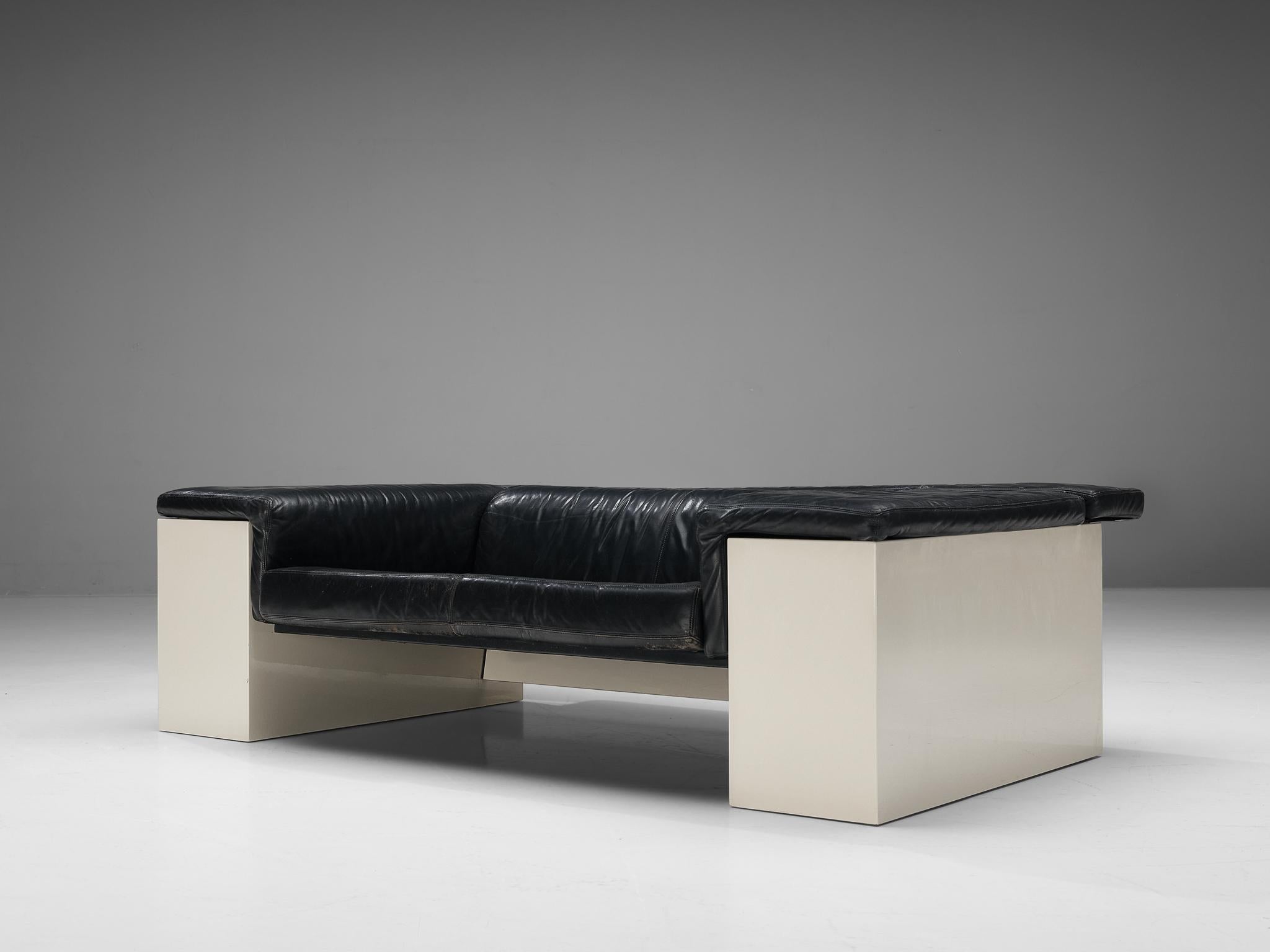 Post-Modern Cini Boeri for Knoll 'Brigadiere' Sofa in Black Leather  For Sale