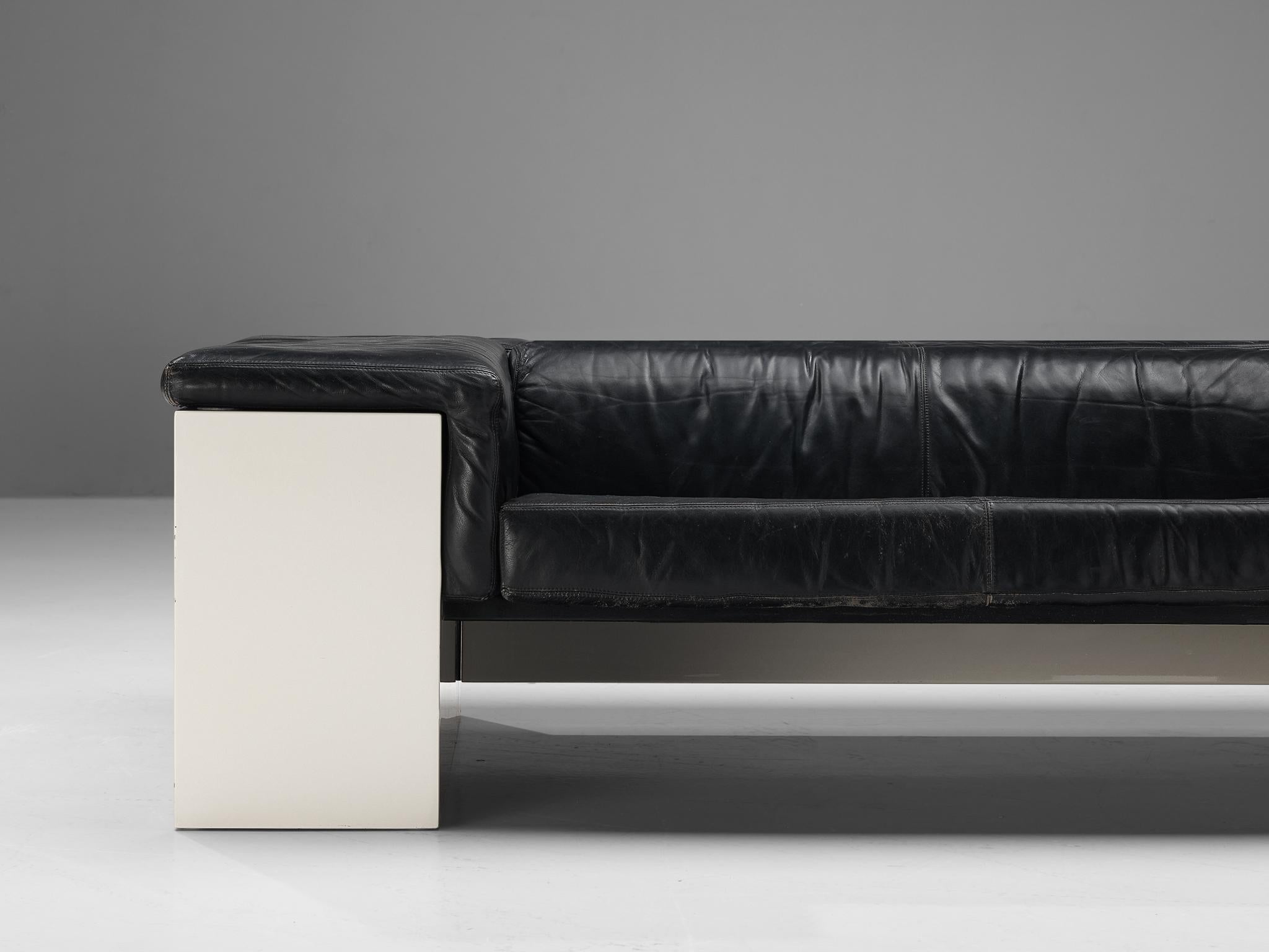 Italian Cini Boeri for Knoll 'Brigadiere' Sofa in Black Leather  For Sale