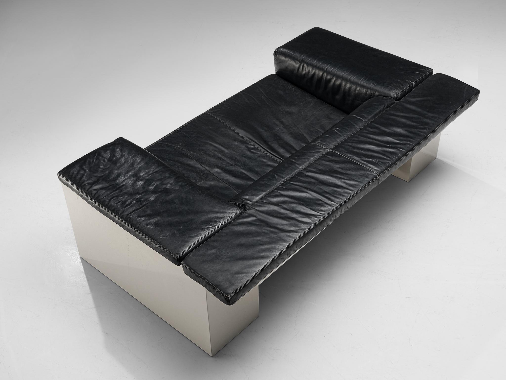 Post-Modern Cini Boeri for Knoll 'Brigadiere' Sofa in Black Leather