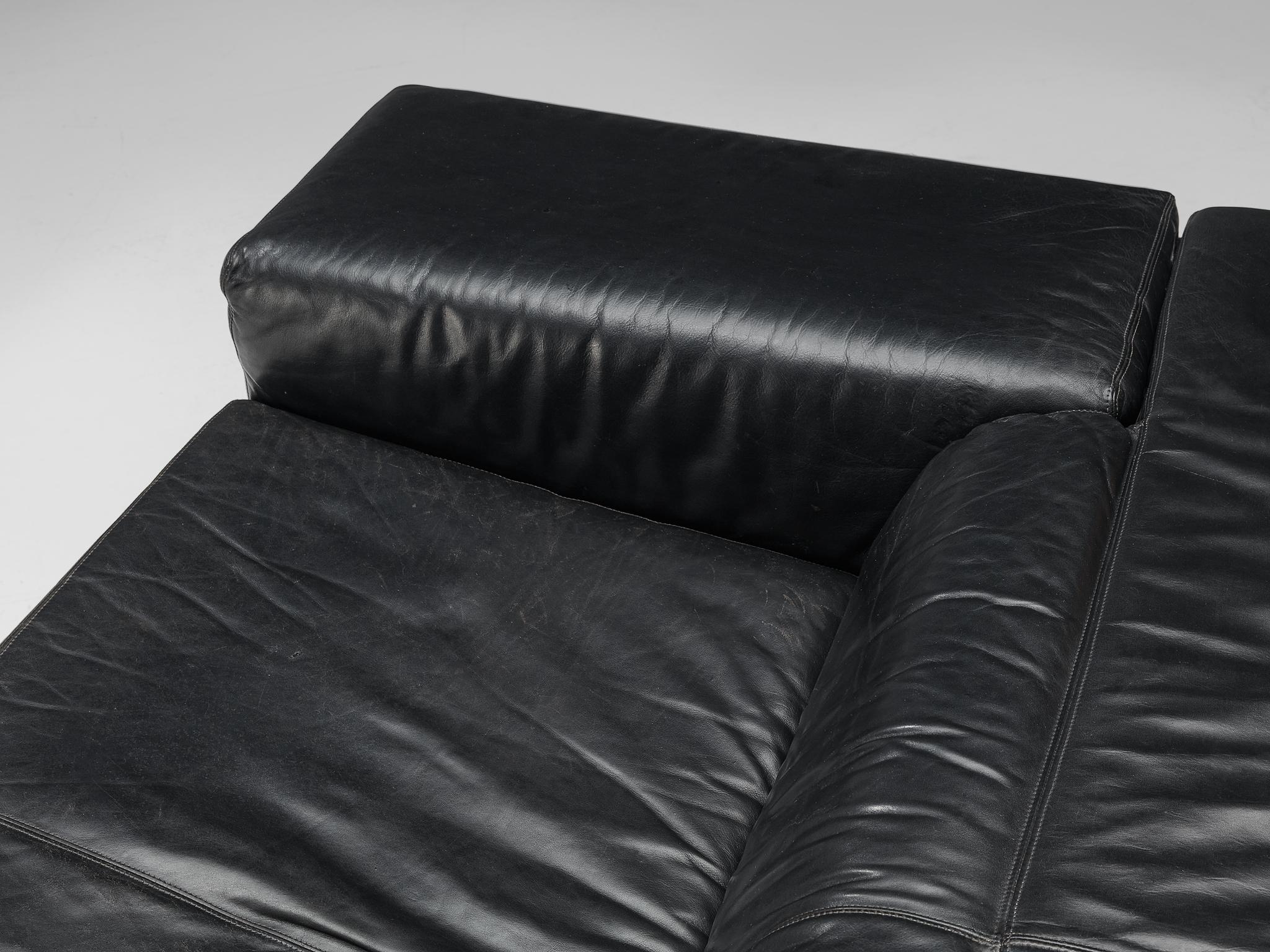 Cini Boeri for Knoll 'Brigadiere' Sofa in Black Leather In Good Condition In Waalwijk, NL