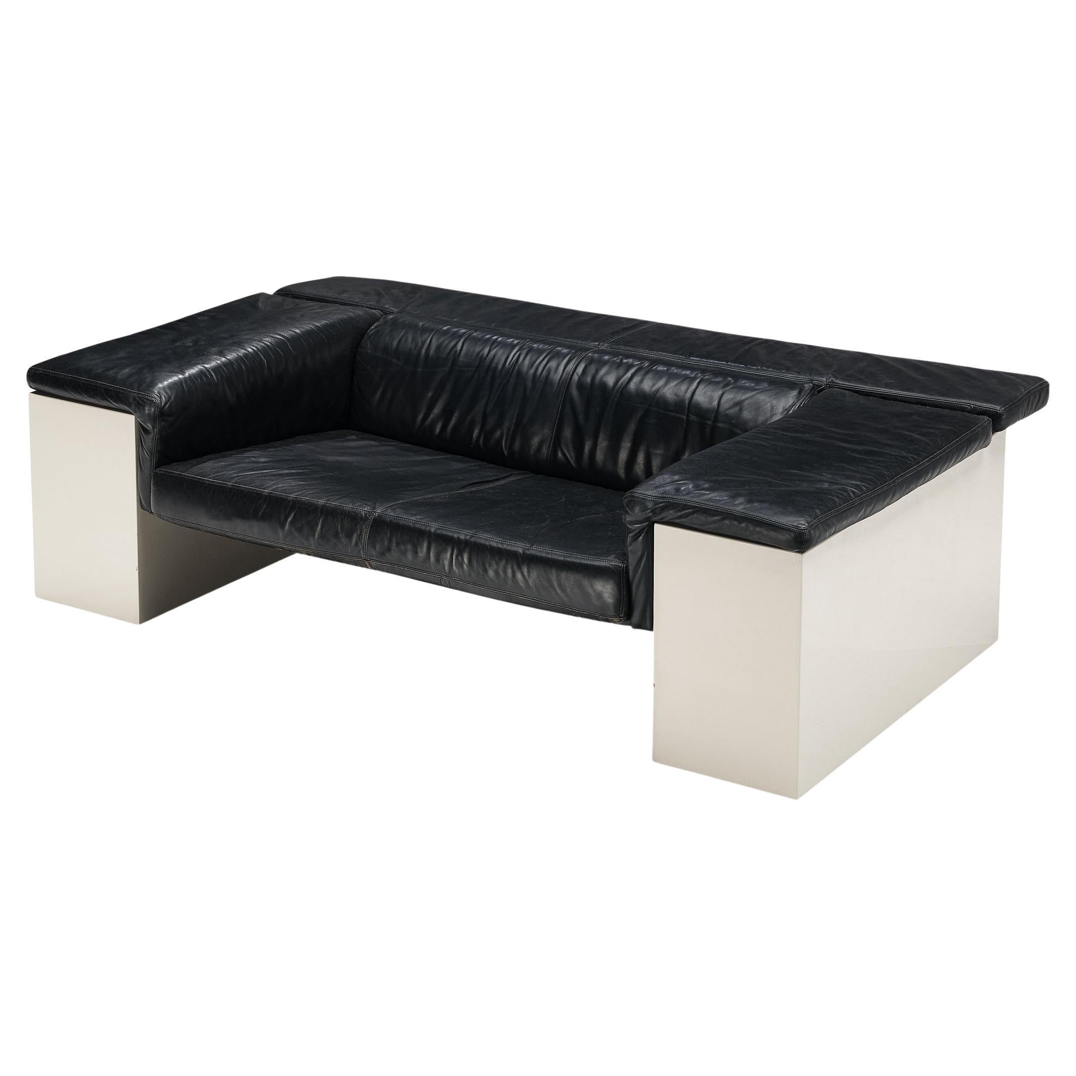 Cini Boeri für Knoll 'Brigadiere' Sofa aus schwarzem Leder  im Angebot