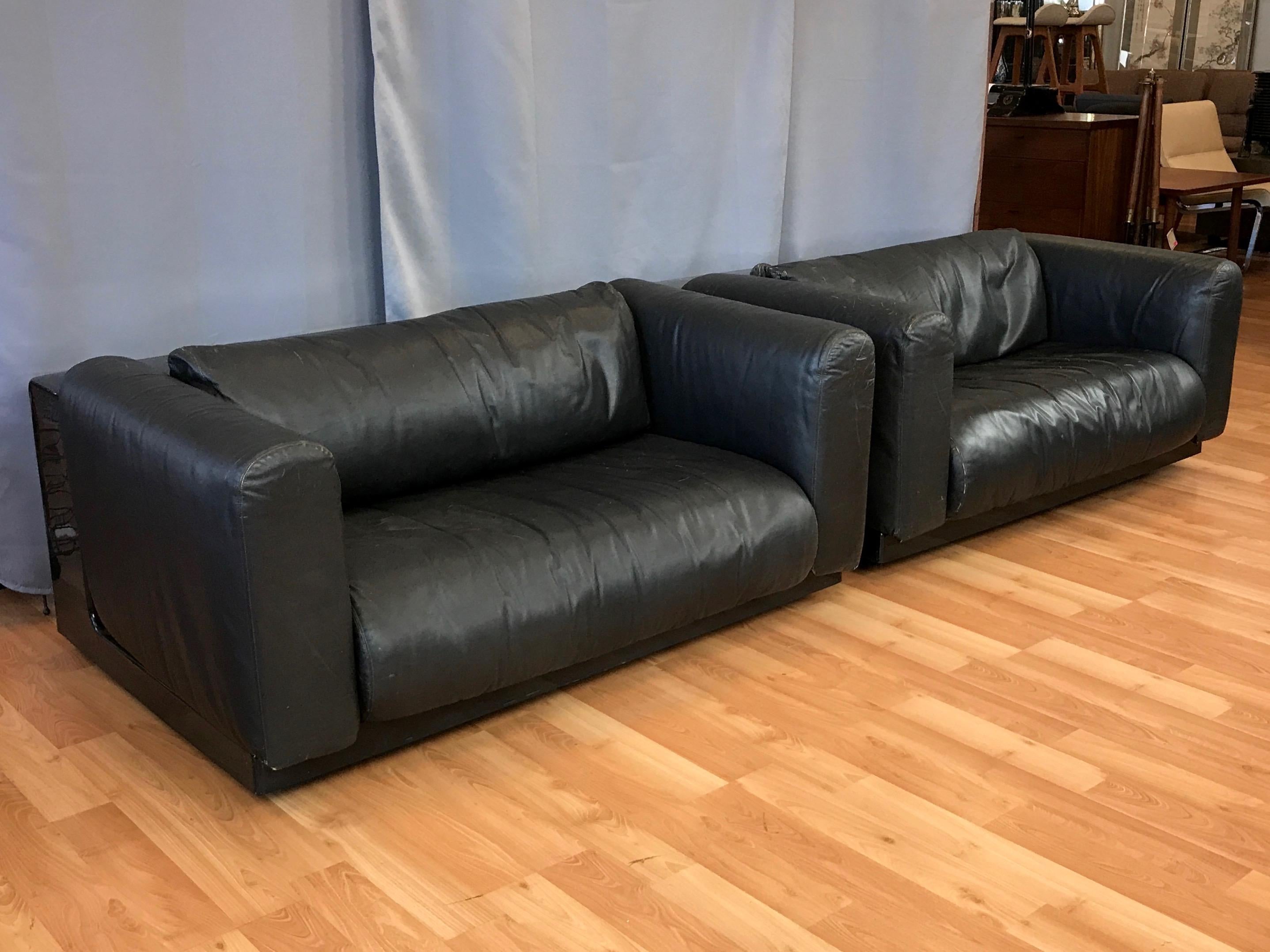 Cini Boeri for Knoll Gradual Black Leather Sofas, a Pair 4