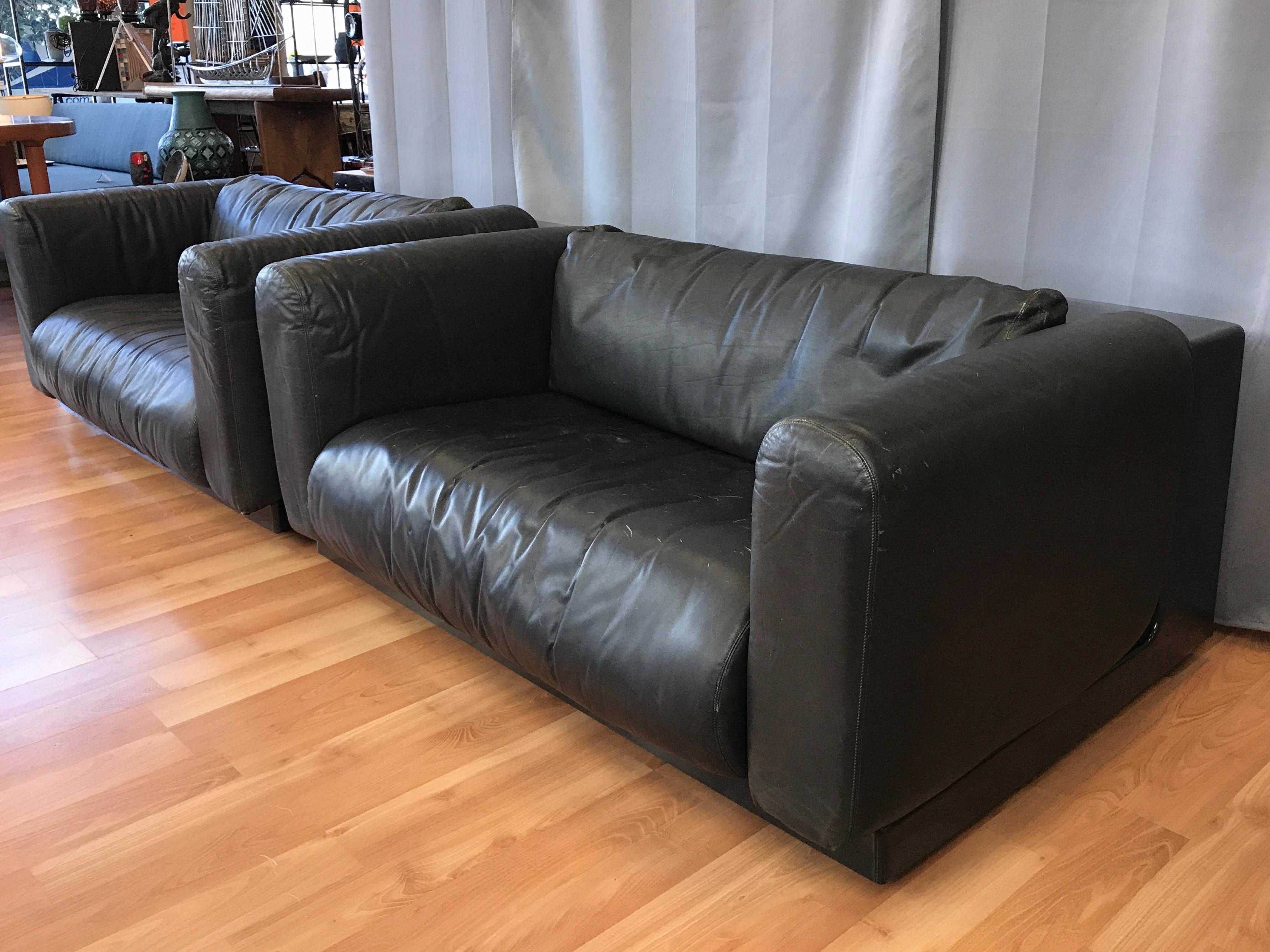 Cini Boeri for Knoll Gradual Black Leather Sofas, a Pair 5
