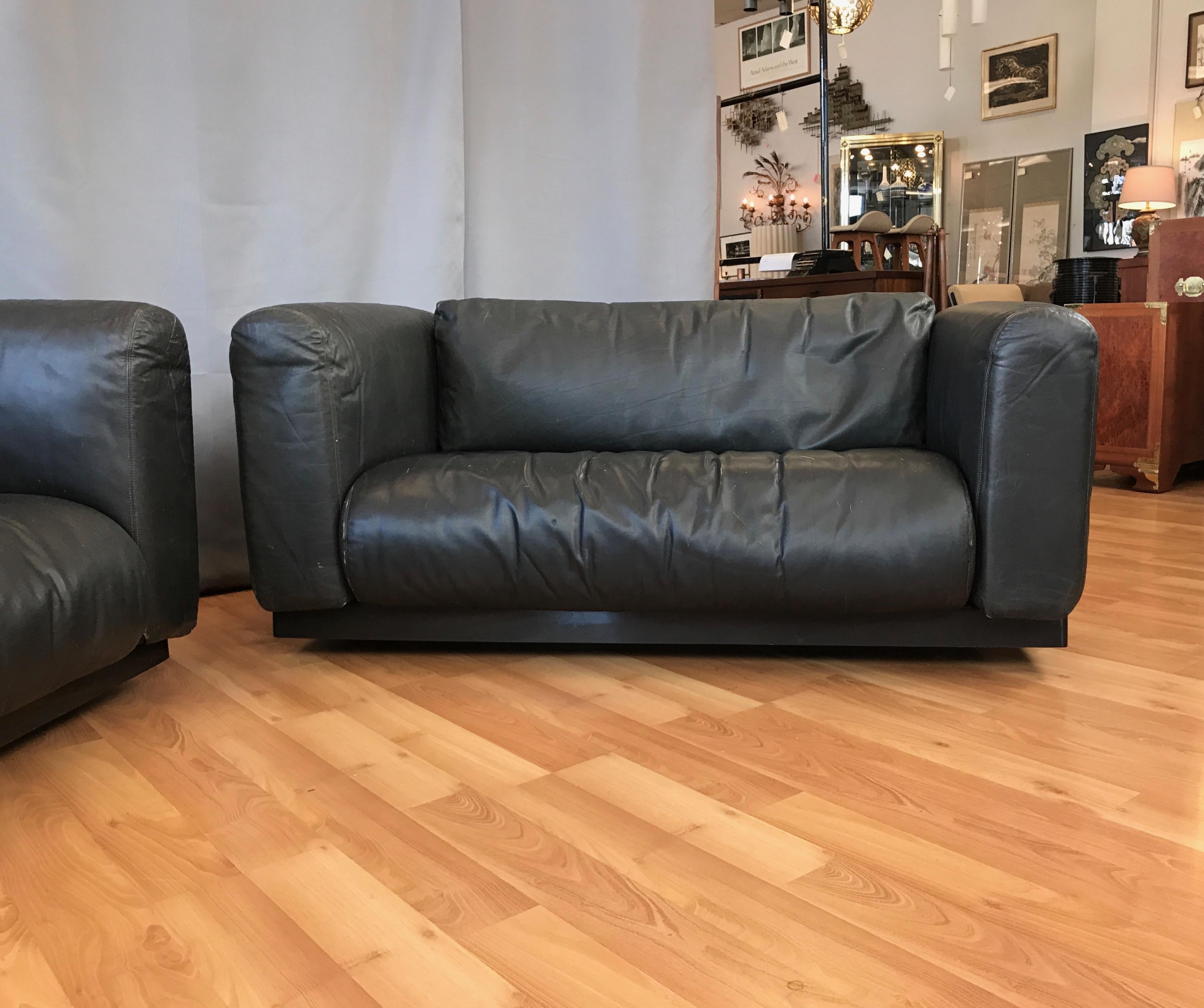 Cini Boeri for Knoll Gradual Black Leather Sofas, a Pair 7
