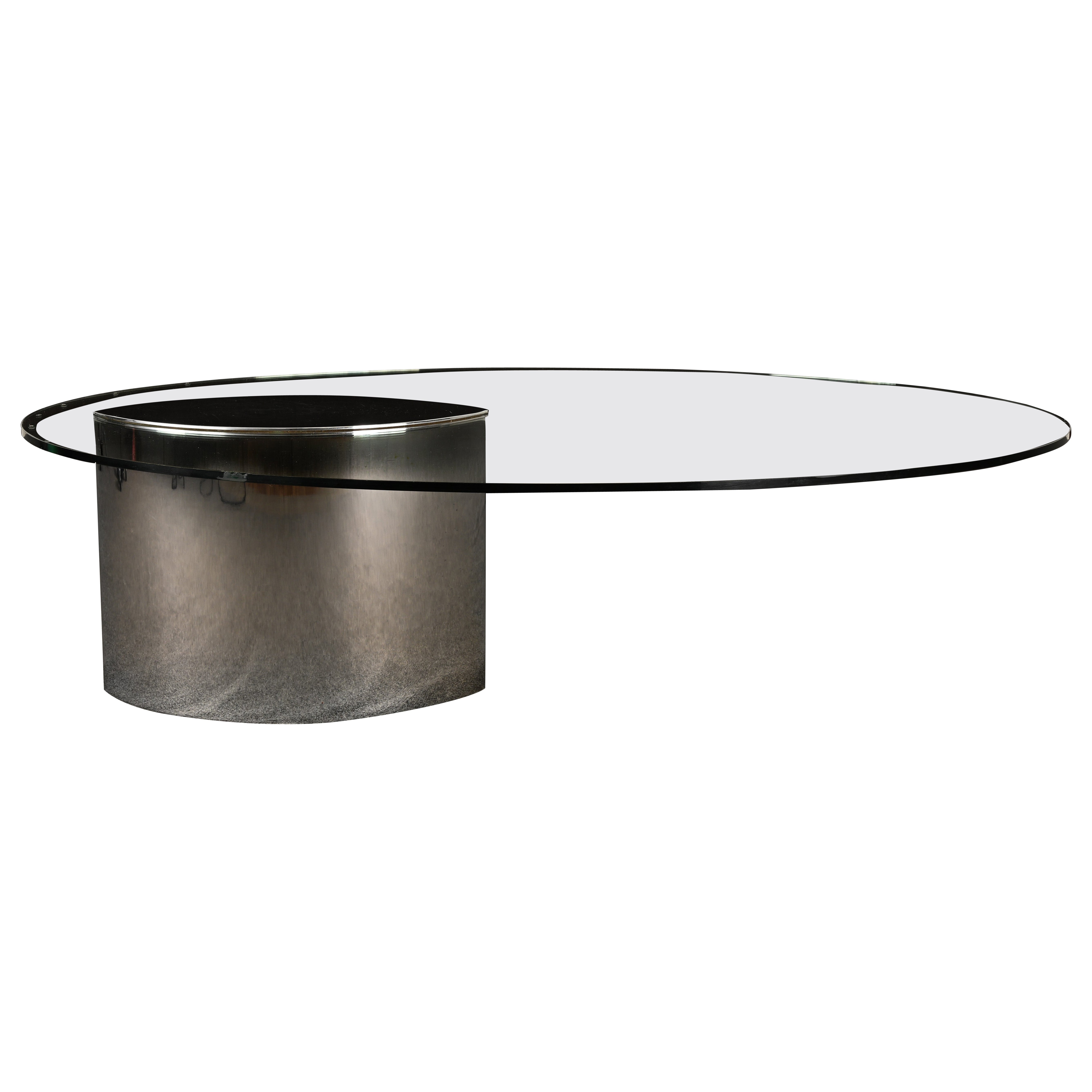 Cini Boeri for Knoll Lunario Chromed Steel & Glass Oval Coffee Table, Italy 1970